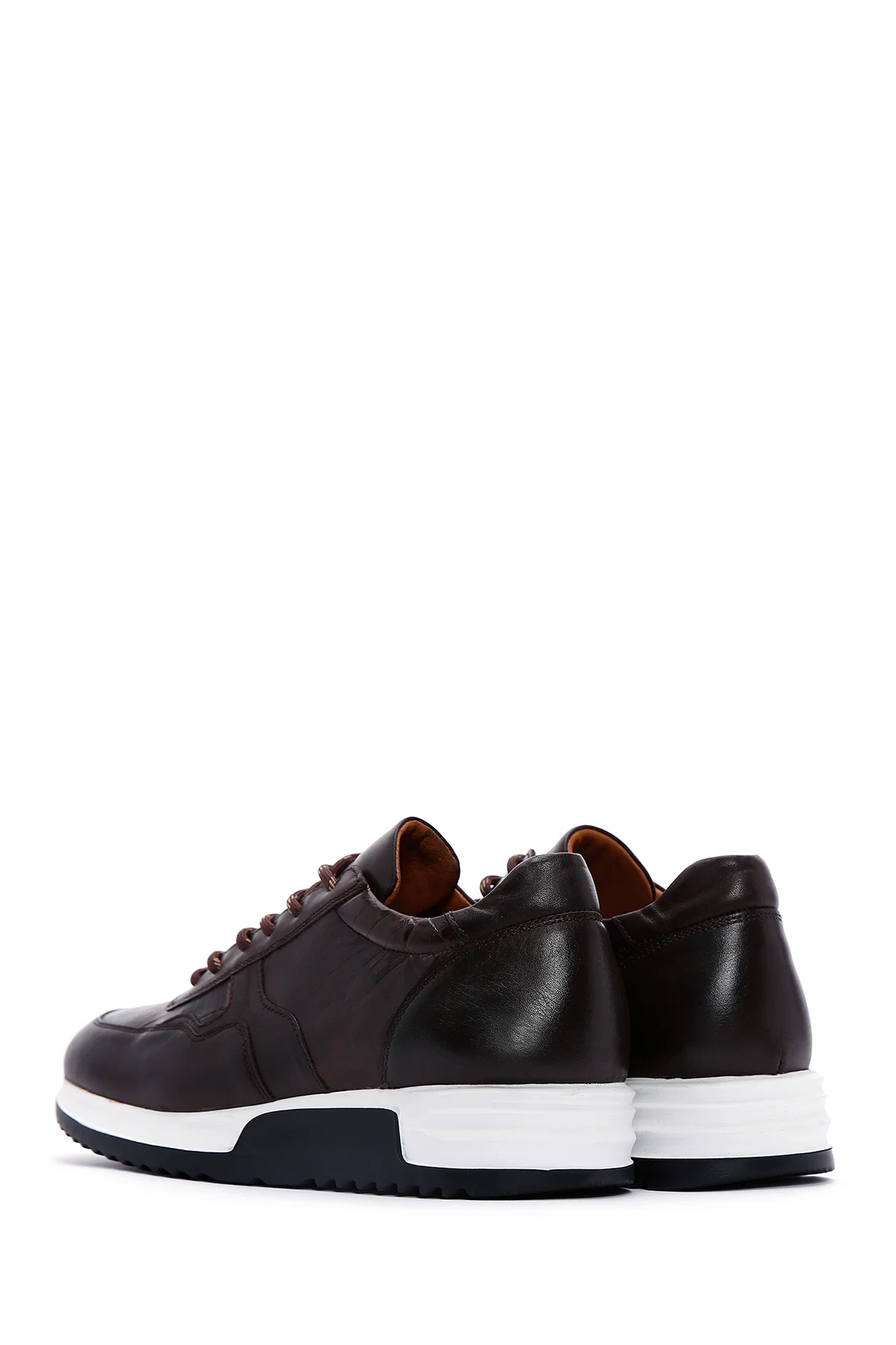 Erkek Kahverengi Bağcıklı Deri Casual Sneaker - Image 5