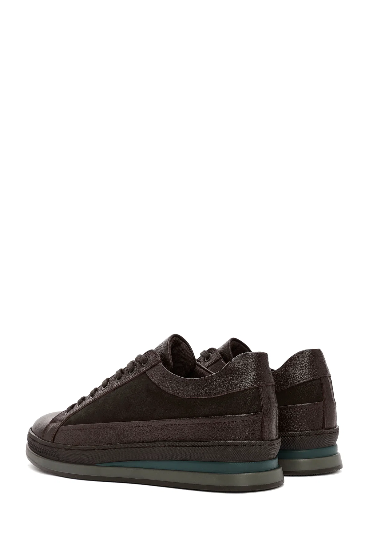 Erkek Kahverengi Bağcıklı Deri Casual Sneaker - Image 5