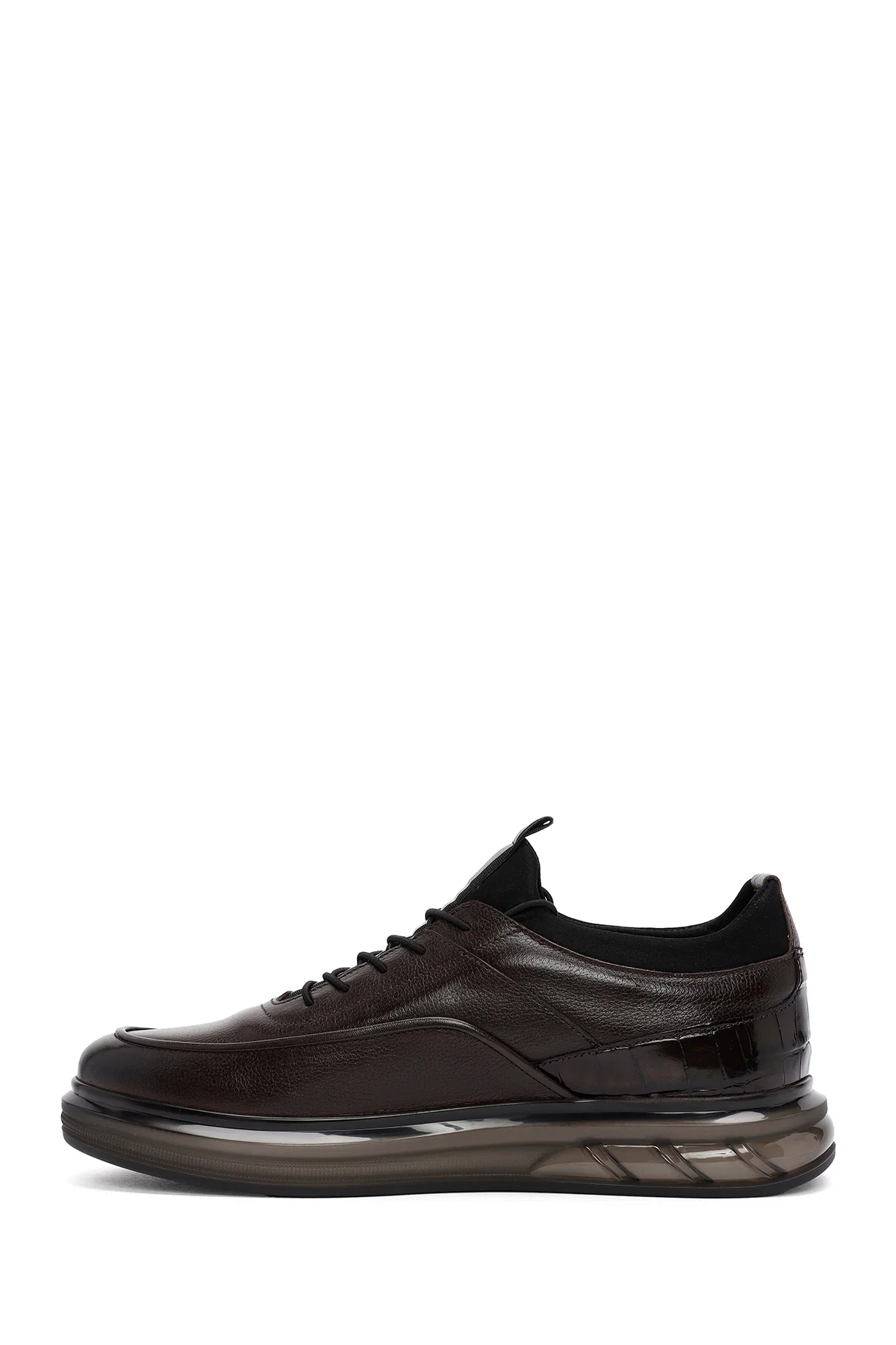 Erkek Kahverengi Bağcıklı Deri Casual Sneaker - Image 2