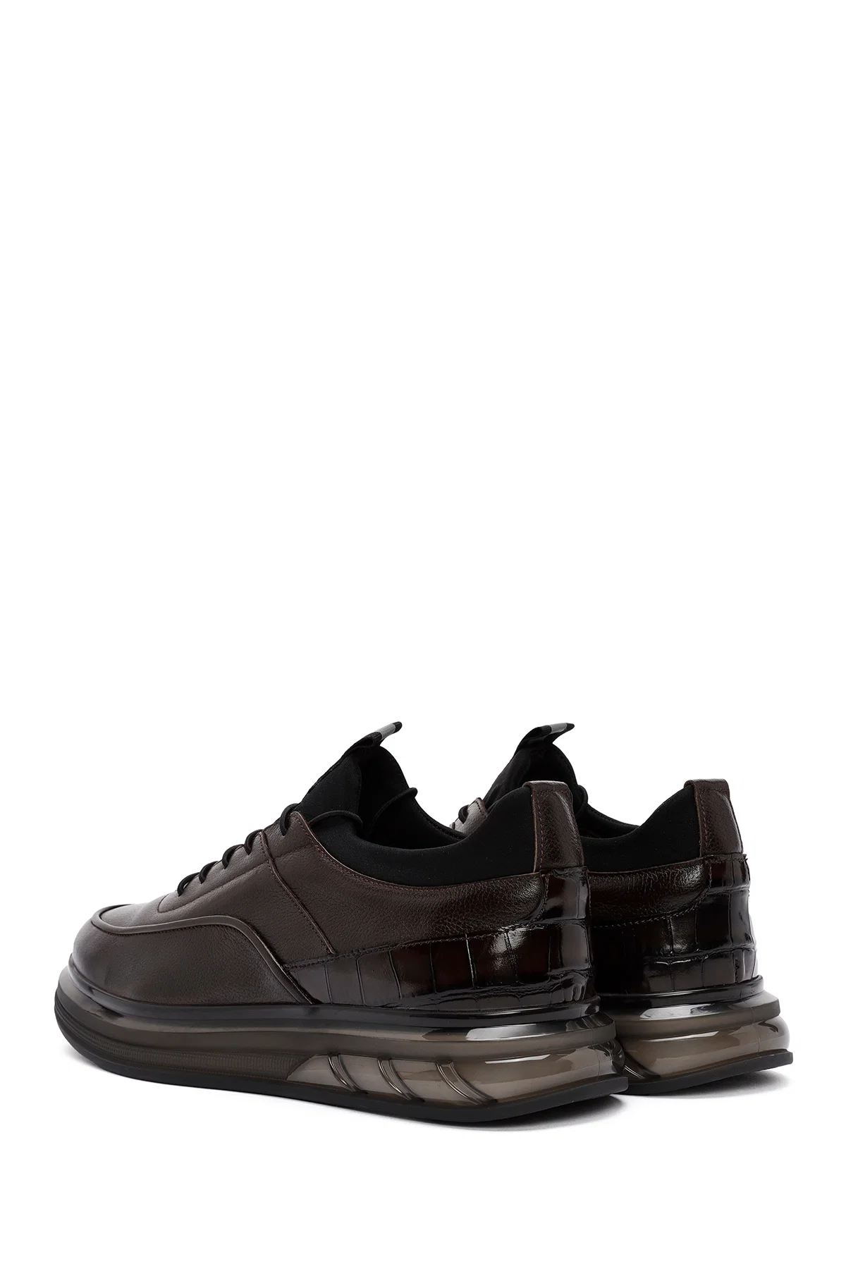 Erkek Kahverengi Bağcıklı Deri Casual Sneaker - Image 5