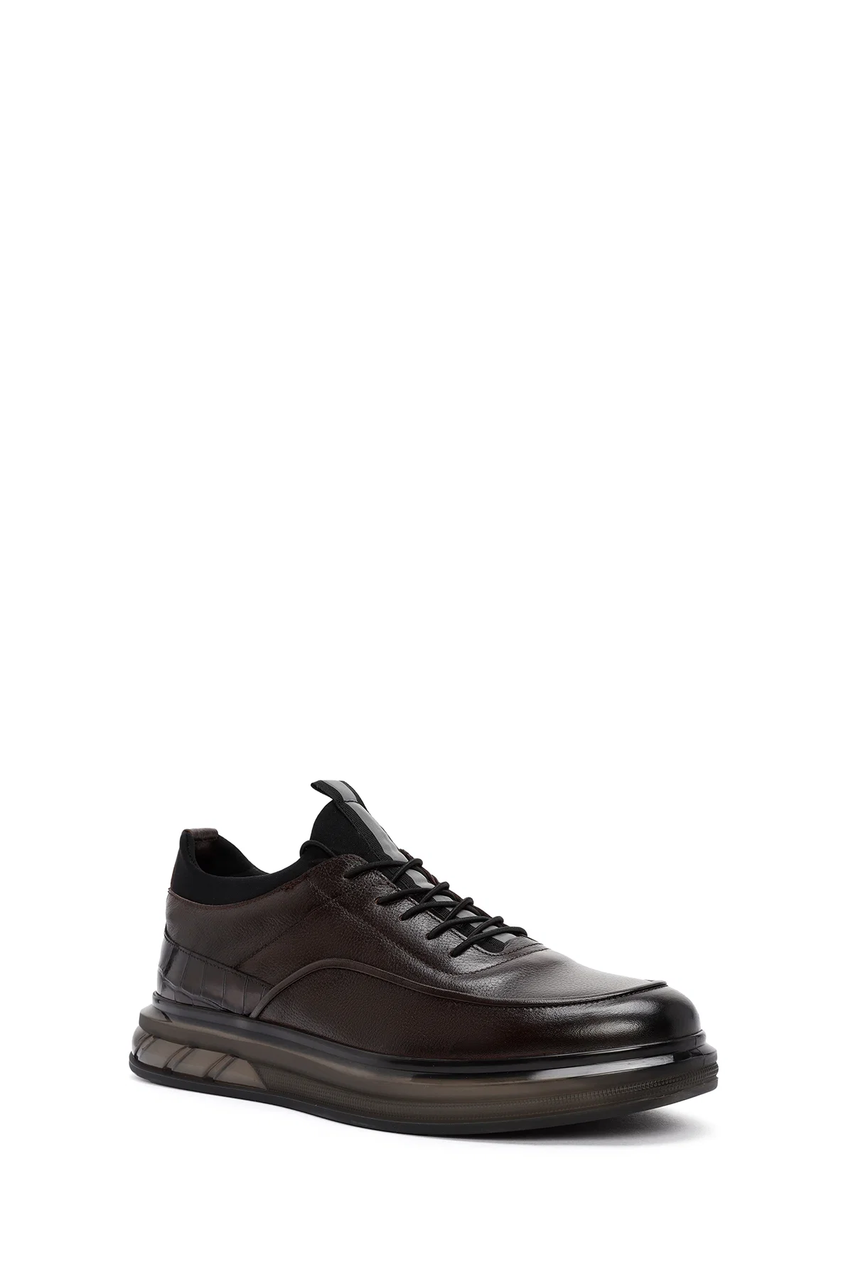 Erkek Kahverengi Bağcıklı Deri Casual Sneaker - Image 6