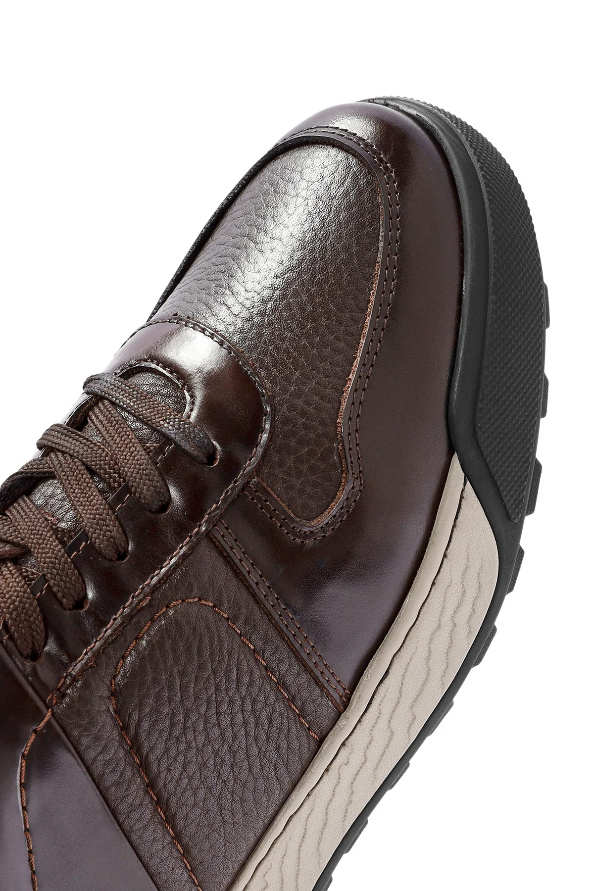 Erkek Kahverengi Bağcıklı Deri Casual Sneaker - Image 10