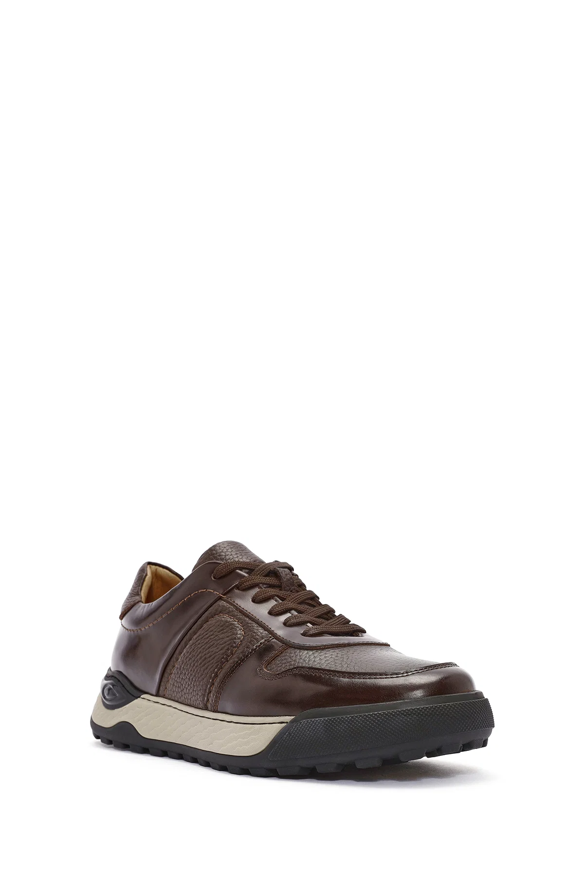 Erkek Kahverengi Bağcıklı Deri Casual Sneaker - Image 6