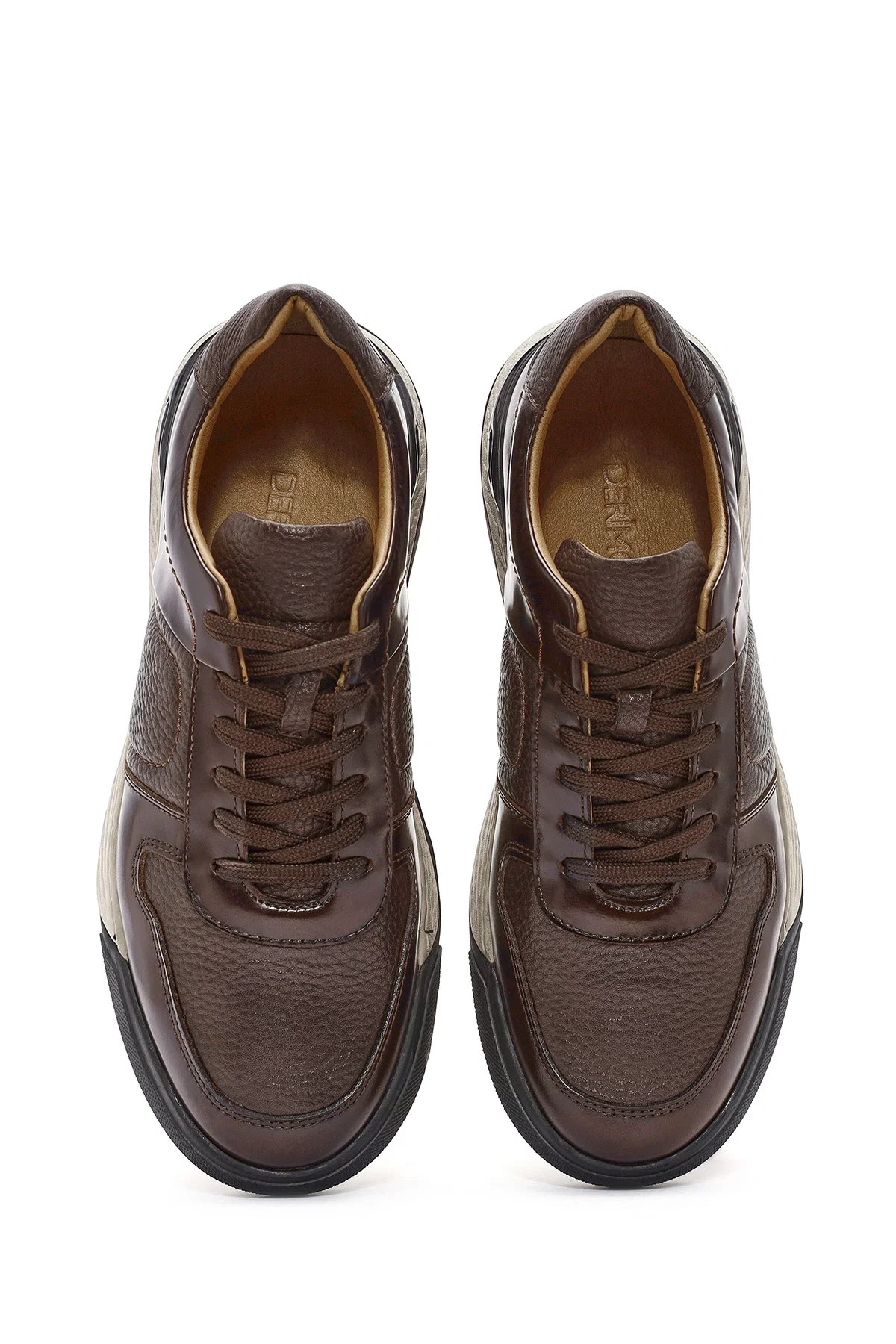 Erkek Kahverengi Bağcıklı Deri Casual Sneaker - Image 7