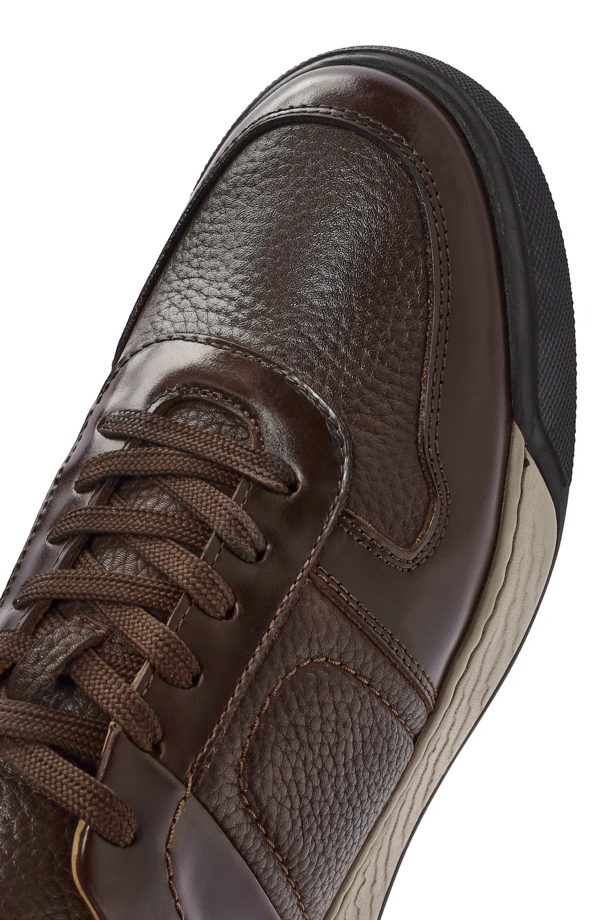 Erkek Kahverengi Bağcıklı Deri Casual Sneaker - Image 9