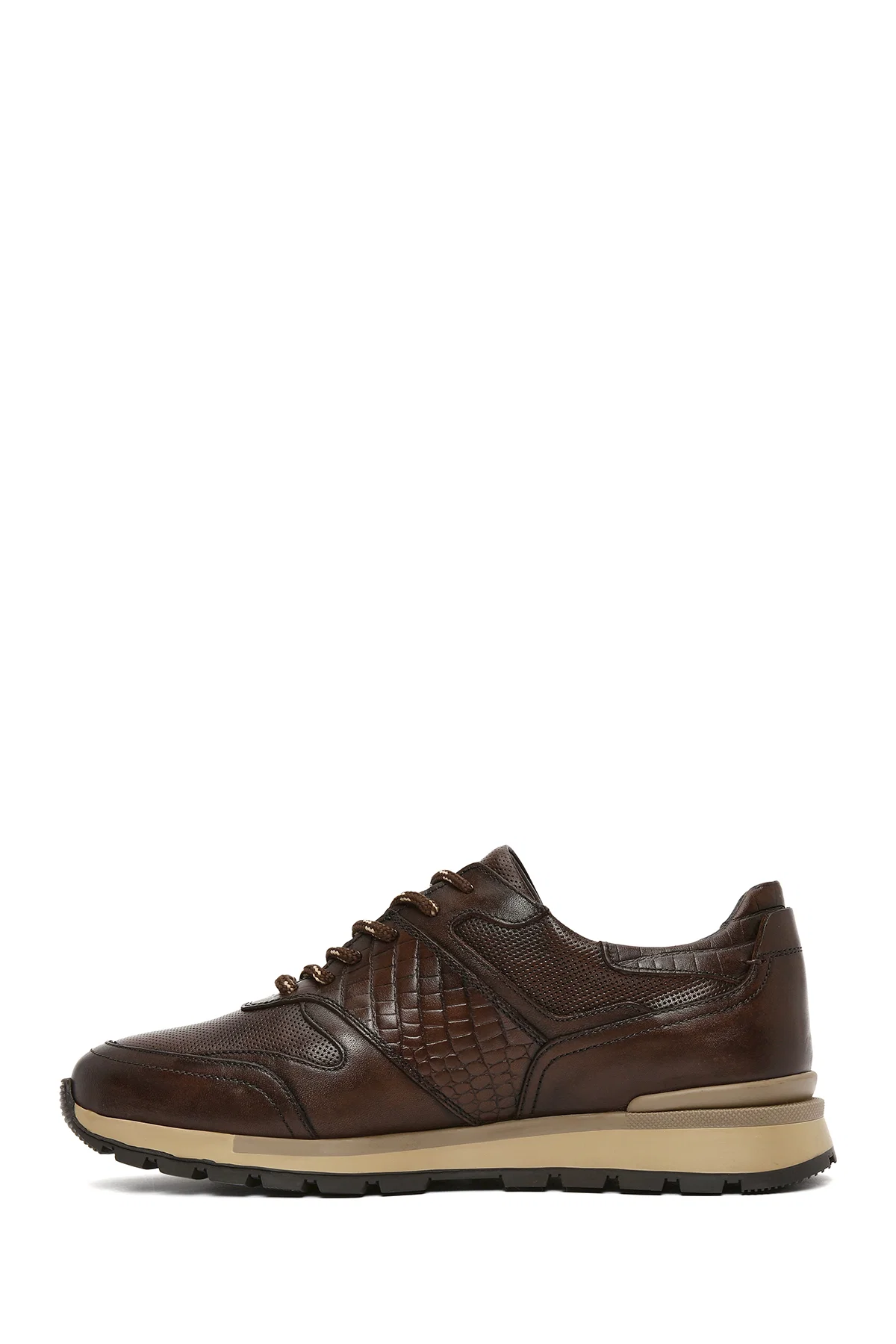 Erkek Kahverengi Bağcıklı Deri Casual Sneaker - Image 2