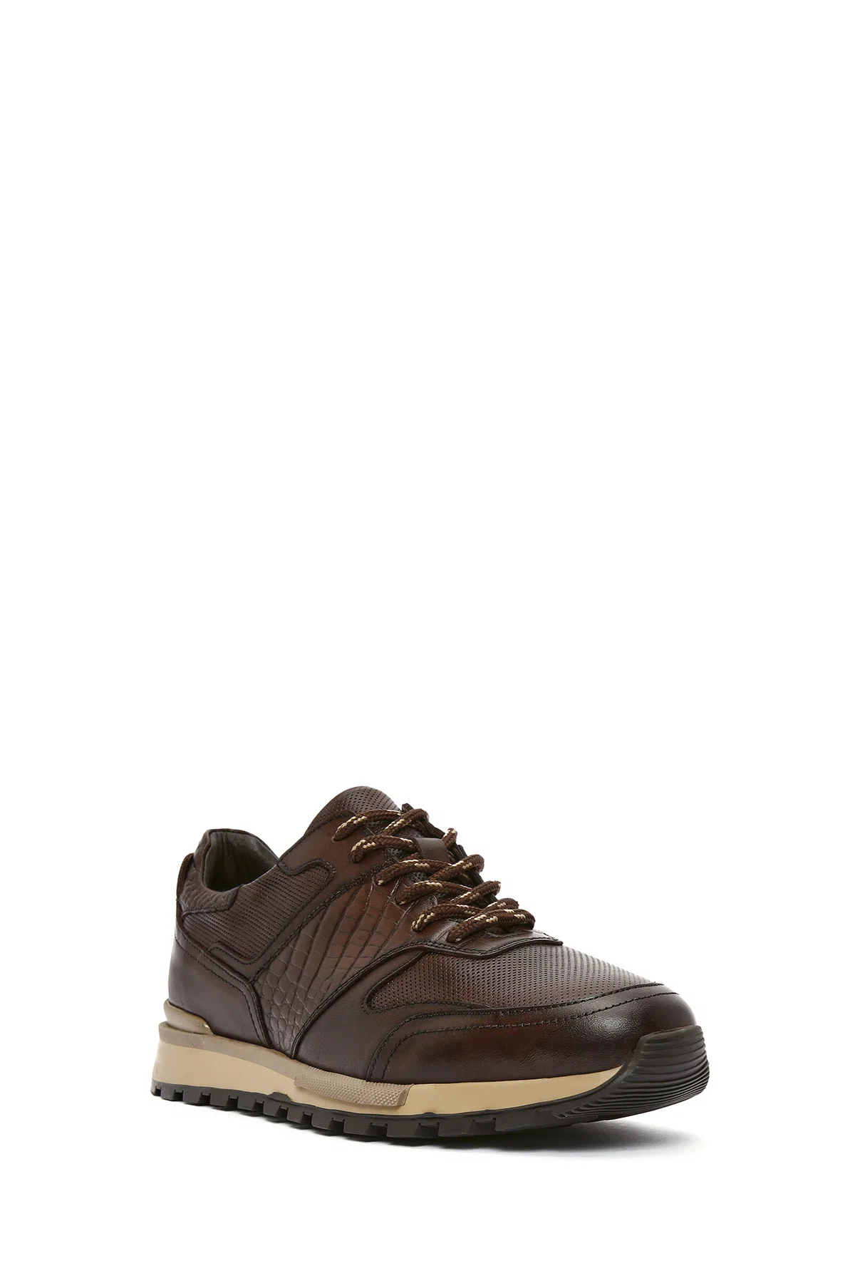 Erkek Kahverengi Bağcıklı Deri Casual Sneaker - Image 6