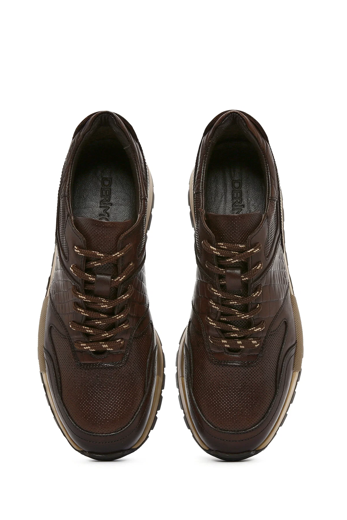 Erkek Kahverengi Bağcıklı Deri Casual Sneaker - Image 7