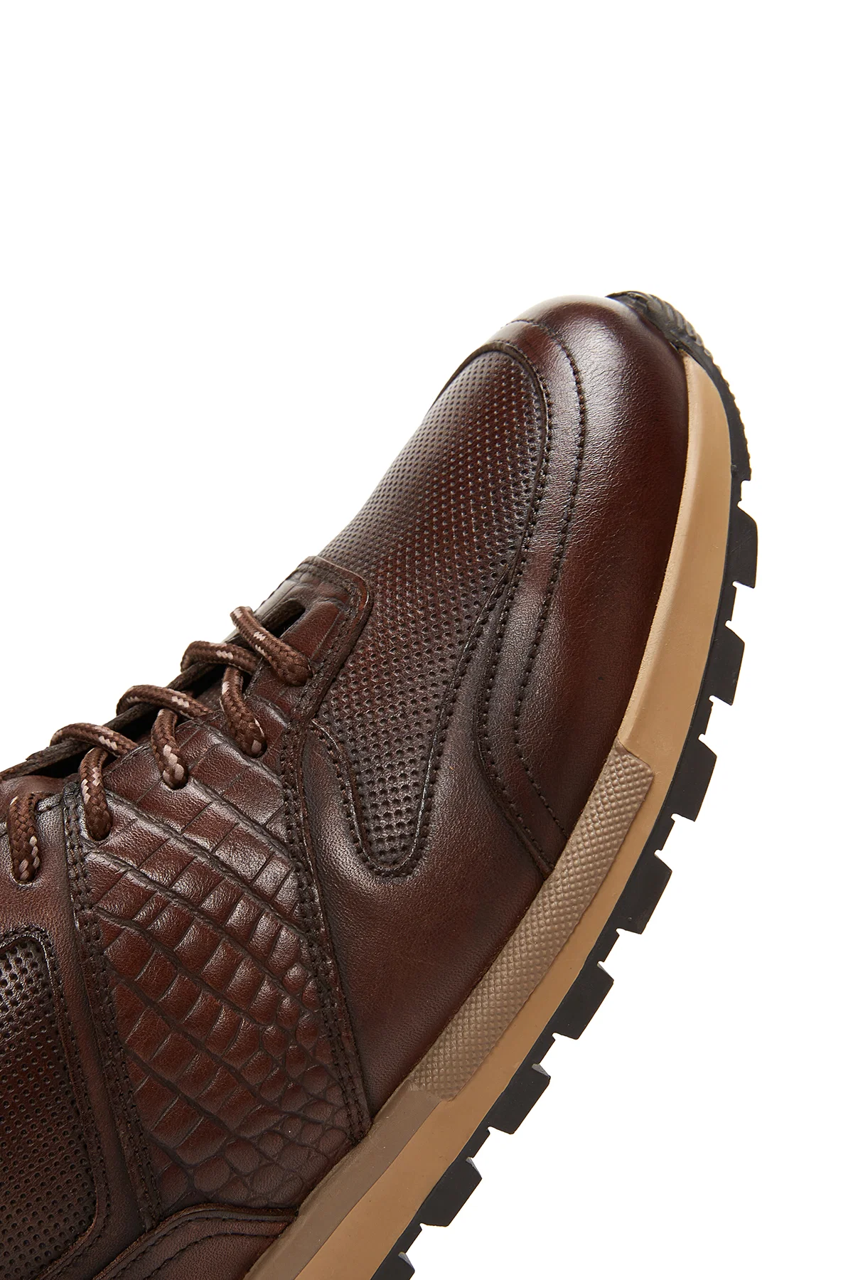 Erkek Kahverengi Bağcıklı Deri Casual Sneaker - Image 7