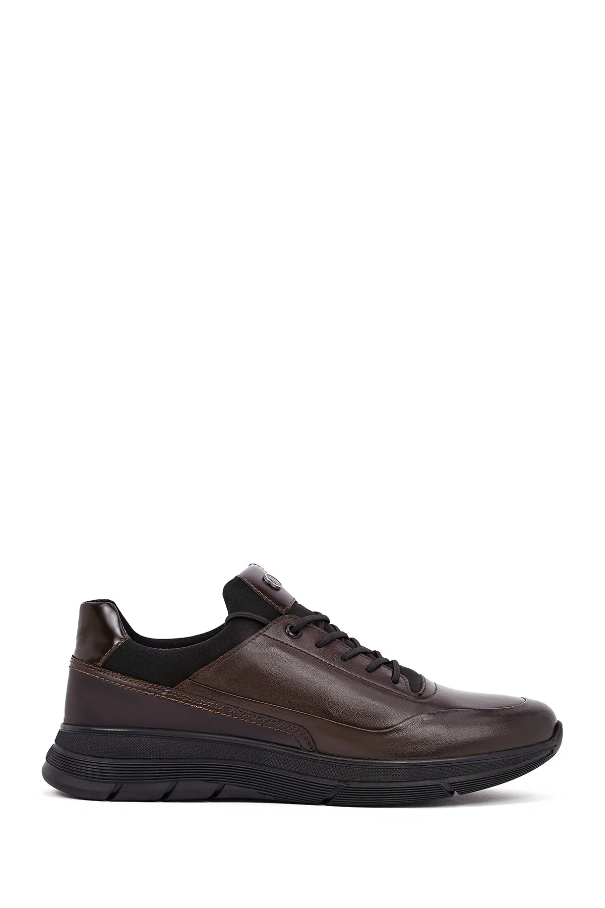 Erkek Kahverengi Bağcıklı Deri Casual Sneaker