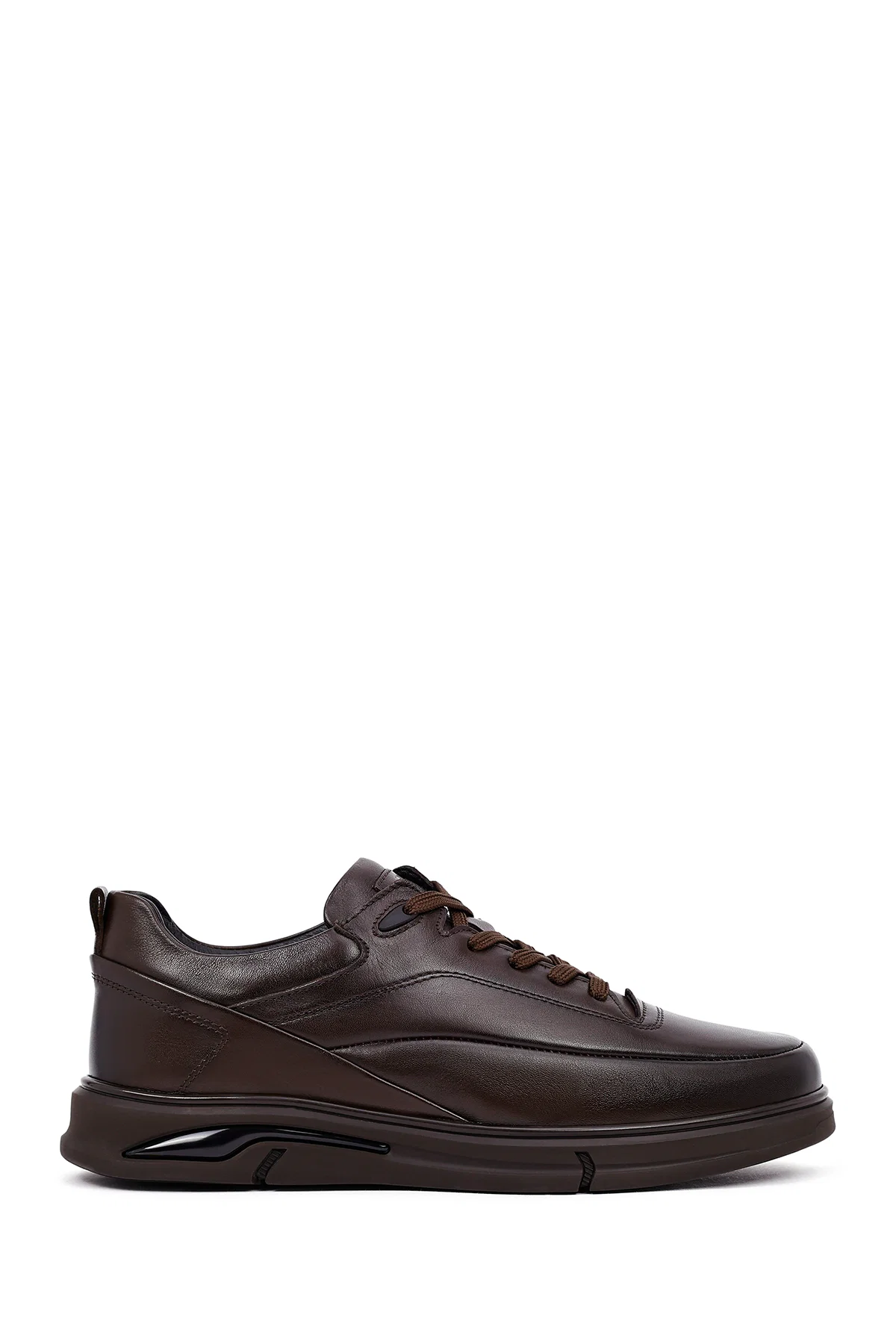 Erkek Kahverengi Bağcıklı Deri Casual Sneaker