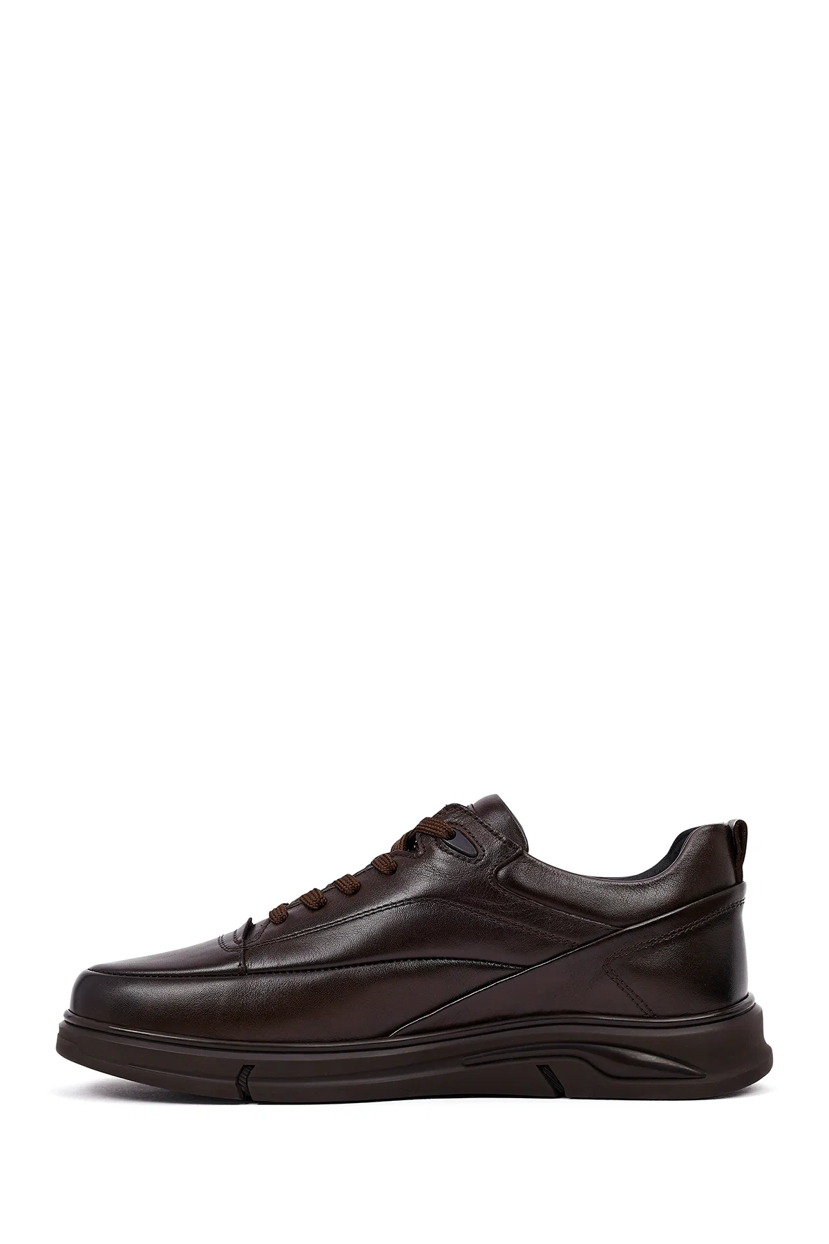 Erkek Kahverengi Bağcıklı Deri Casual Sneaker - Image 2