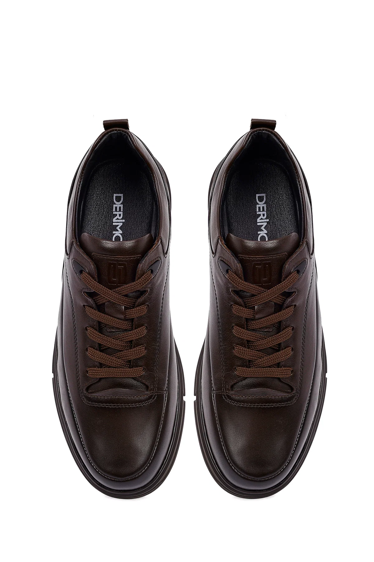 Erkek Kahverengi Bağcıklı Deri Casual Sneaker - Image 7