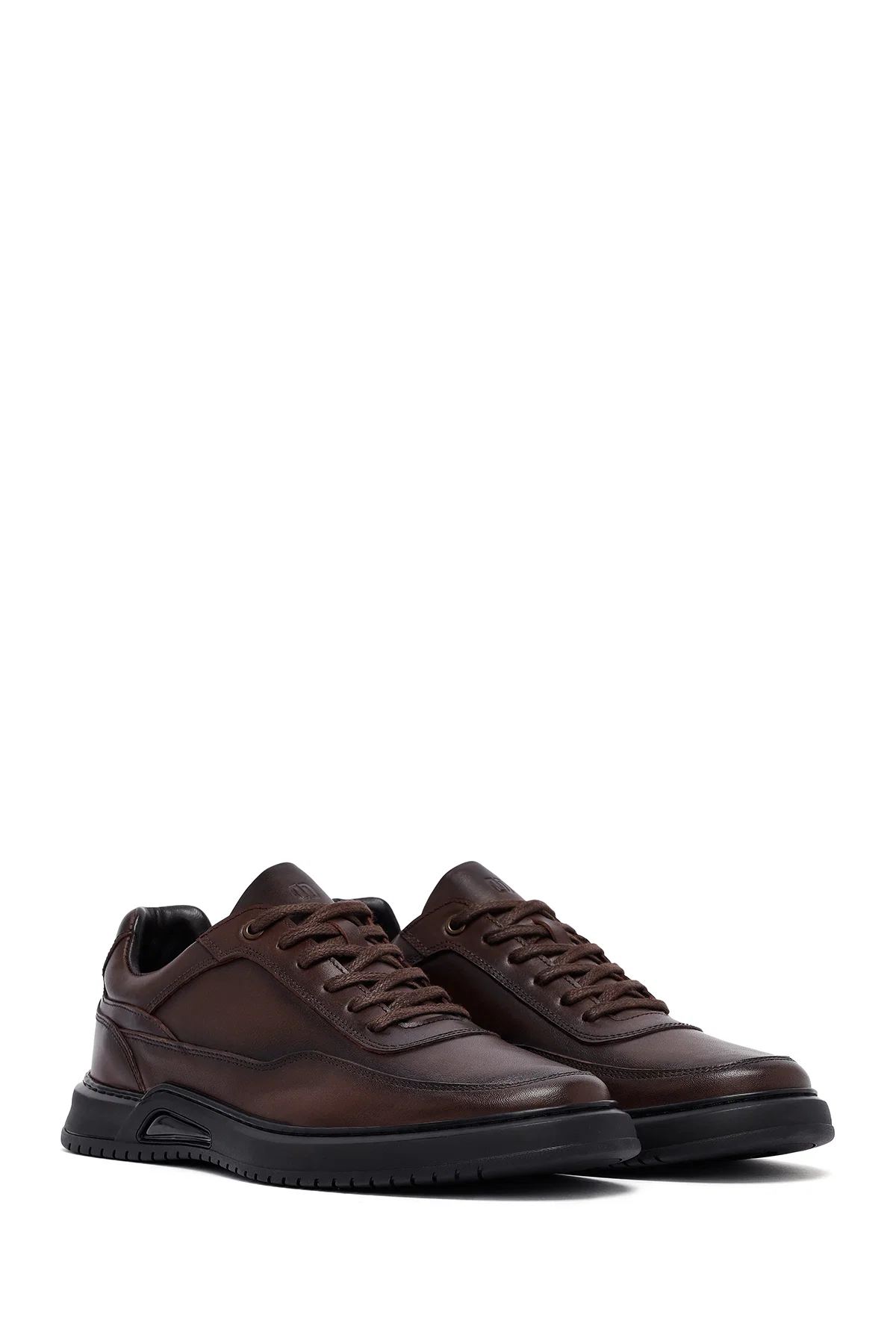 Erkek Kahverengi Bağcıklı Deri Casual Sneaker - Image 3
