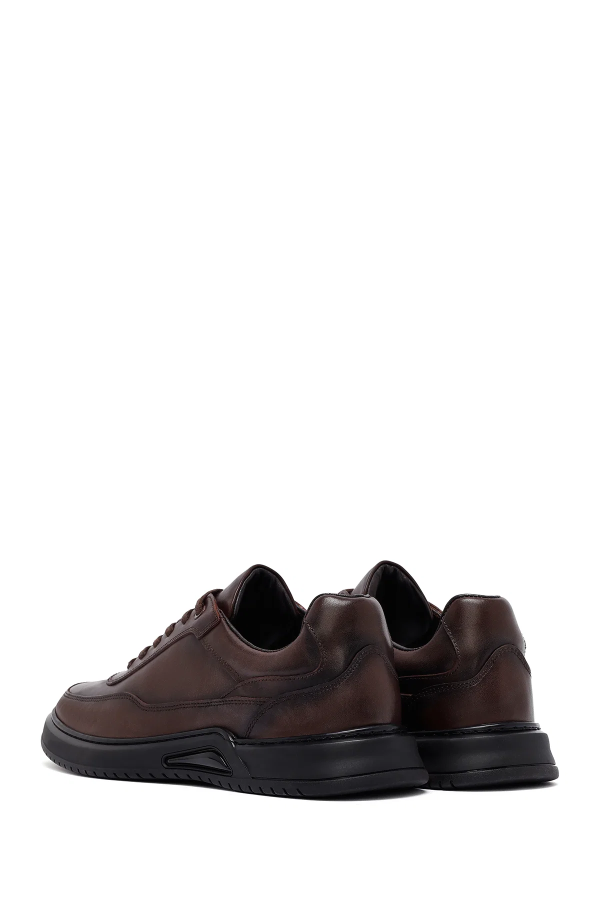 Erkek Kahverengi Bağcıklı Deri Casual Sneaker - Image 5