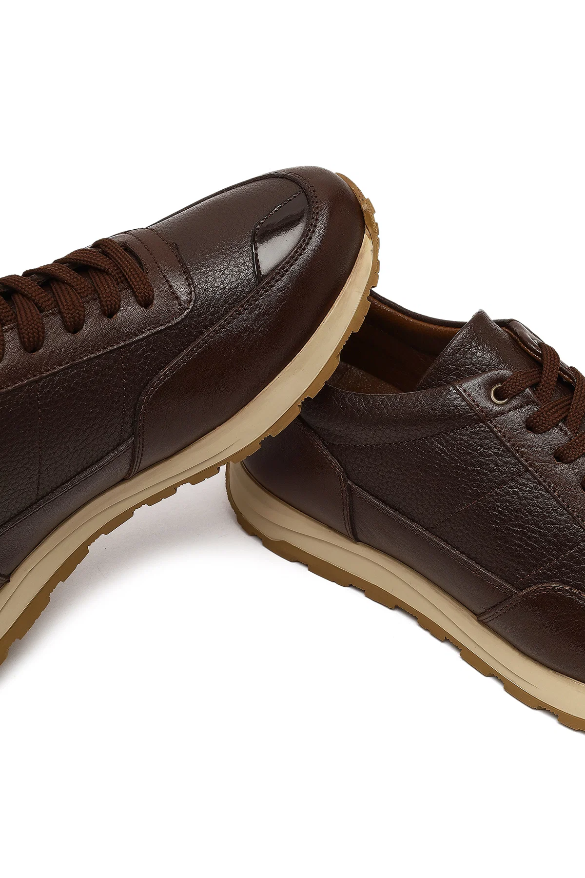 Erkek Kahverengi Bağcıklı Deri Casual Sneaker - Image 10