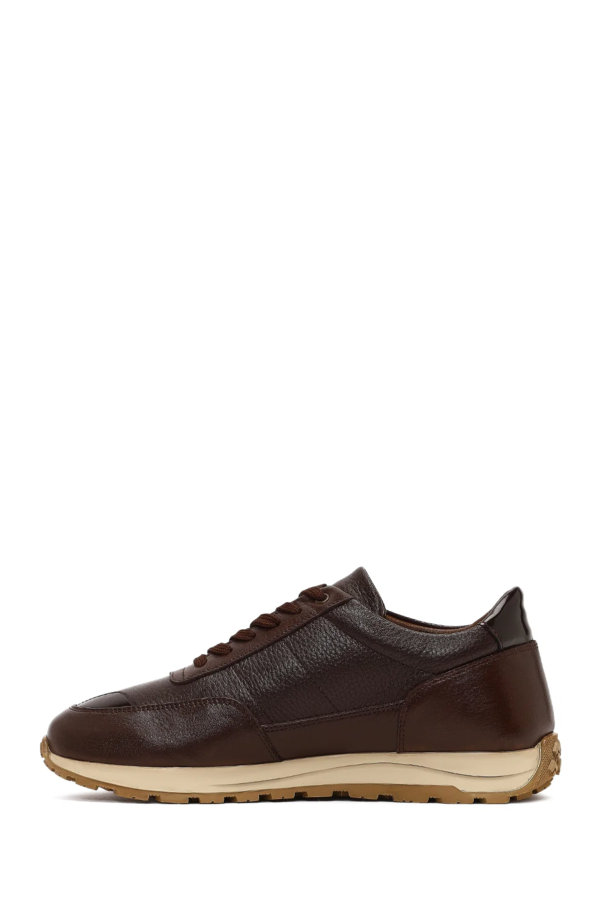 Erkek Kahverengi Bağcıklı Deri Casual Sneaker - Image 2
