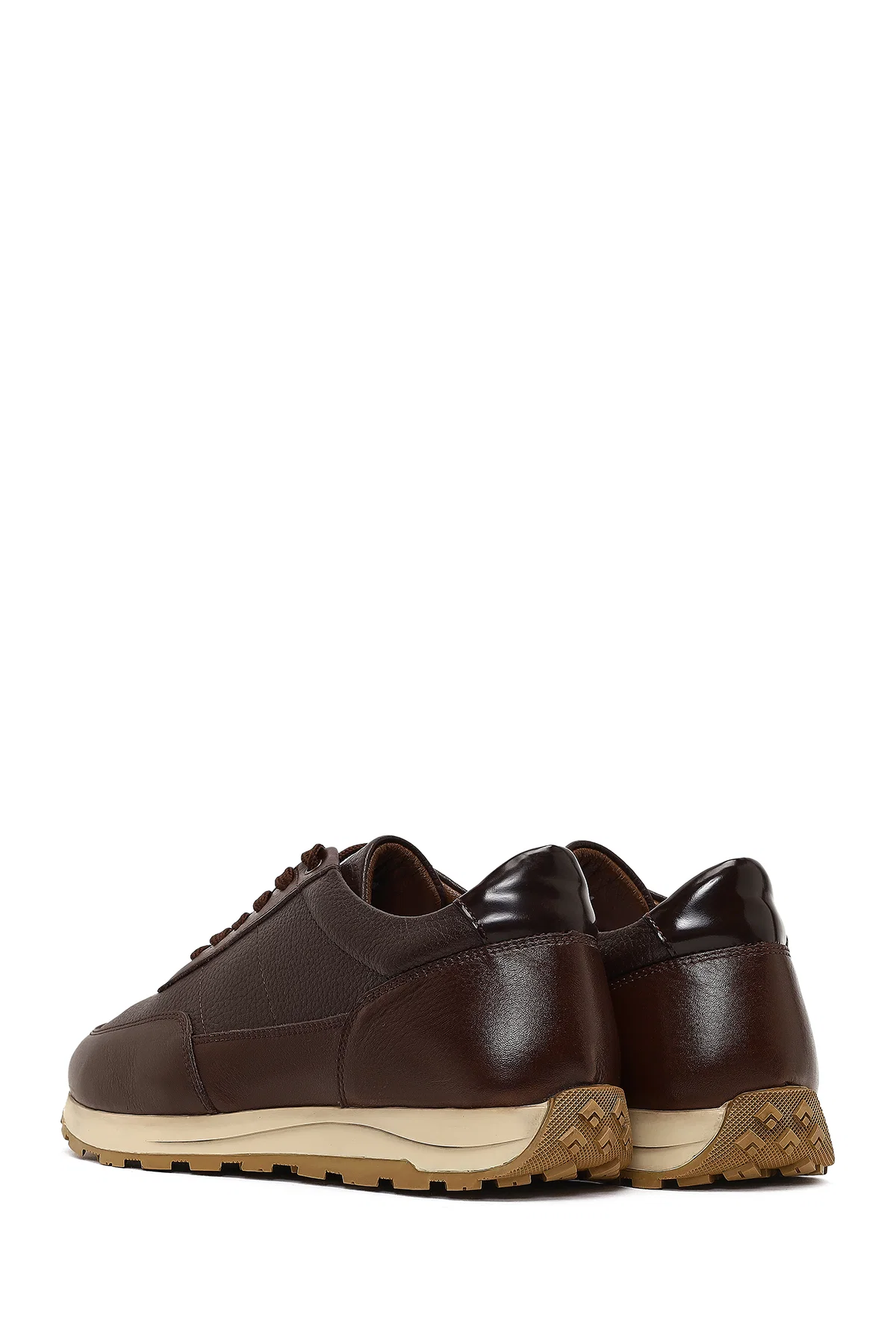 Erkek Kahverengi Bağcıklı Deri Casual Sneaker - Image 5