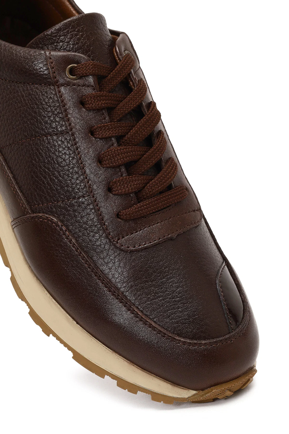 Erkek Kahverengi Bağcıklı Deri Casual Sneaker - Image 9