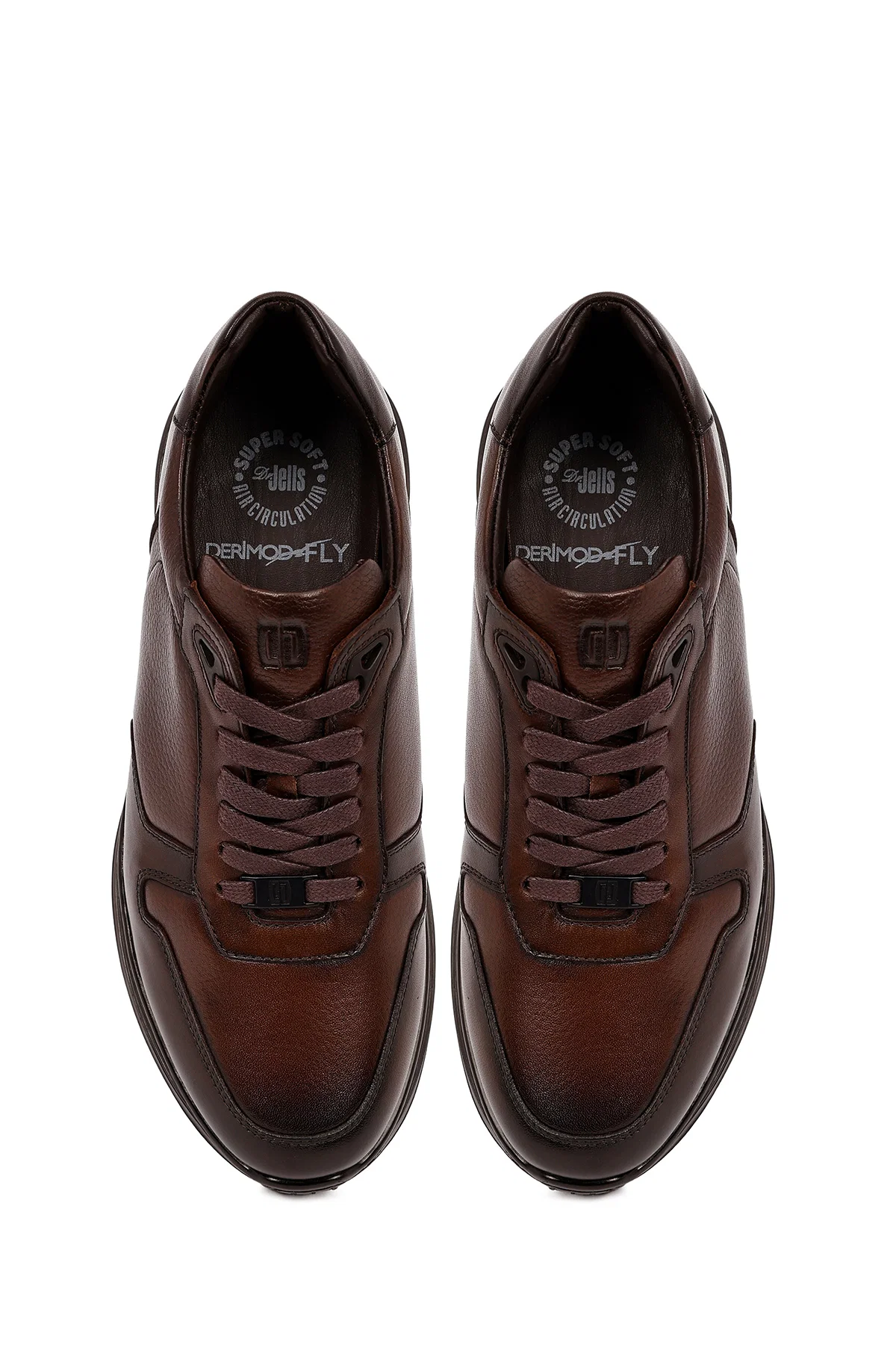 Erkek Kahverengi Bağcıklı Deri Casual Sneaker - Image 7