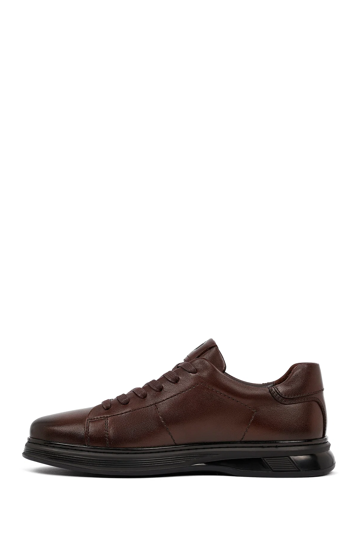 Erkek Kahverengi Bağcıklı Deri Casual Sneaker - Image 2