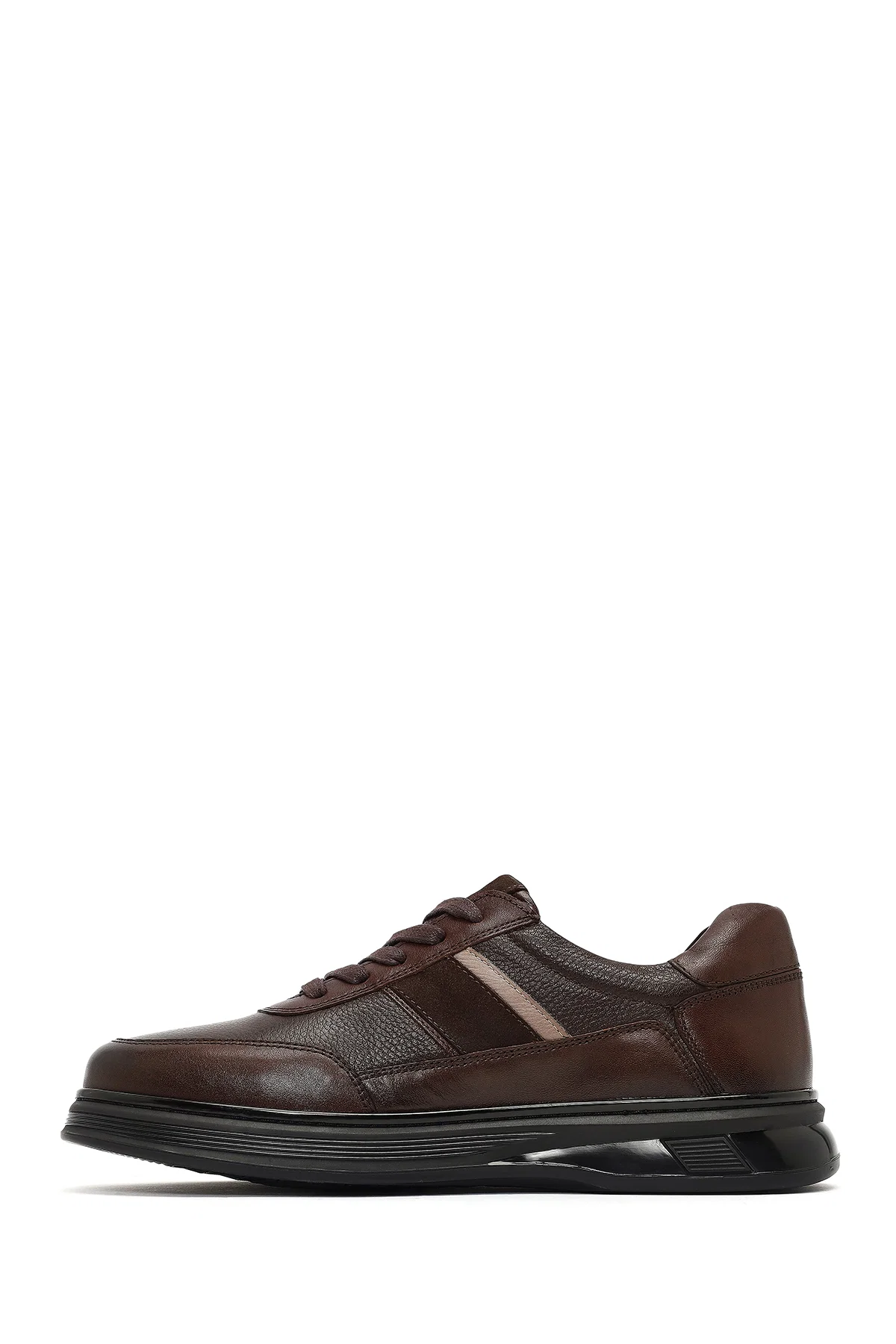 Erkek Kahverengi Bağcıklı Deri Casual Sneaker - Image 2