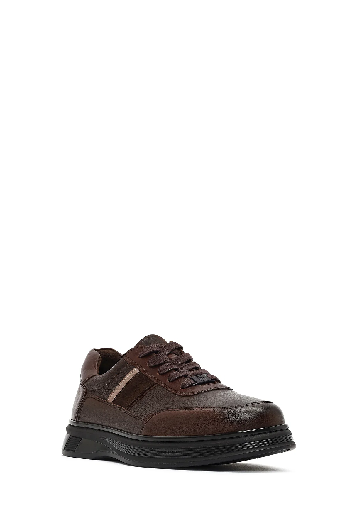Erkek Kahverengi Bağcıklı Deri Casual Sneaker - Image 6