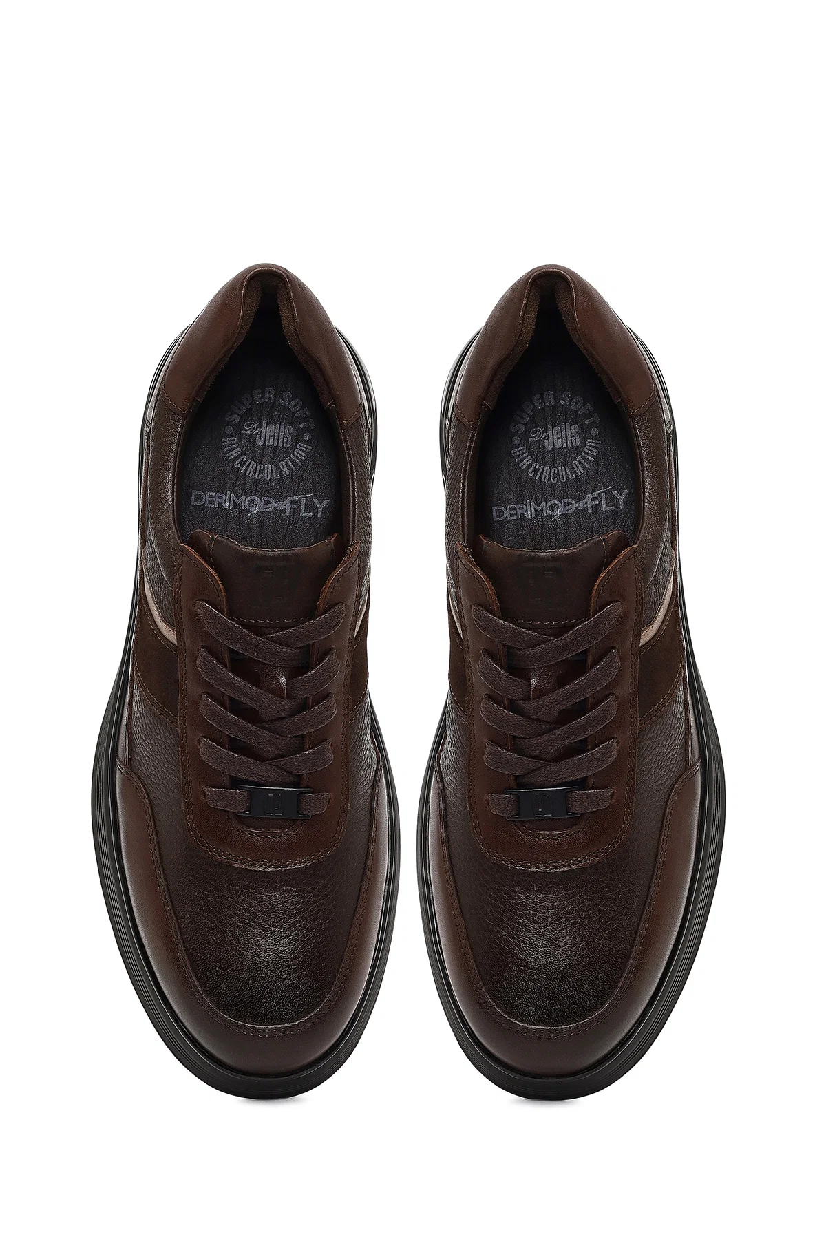 Erkek Kahverengi Bağcıklı Deri Casual Sneaker - Image 7