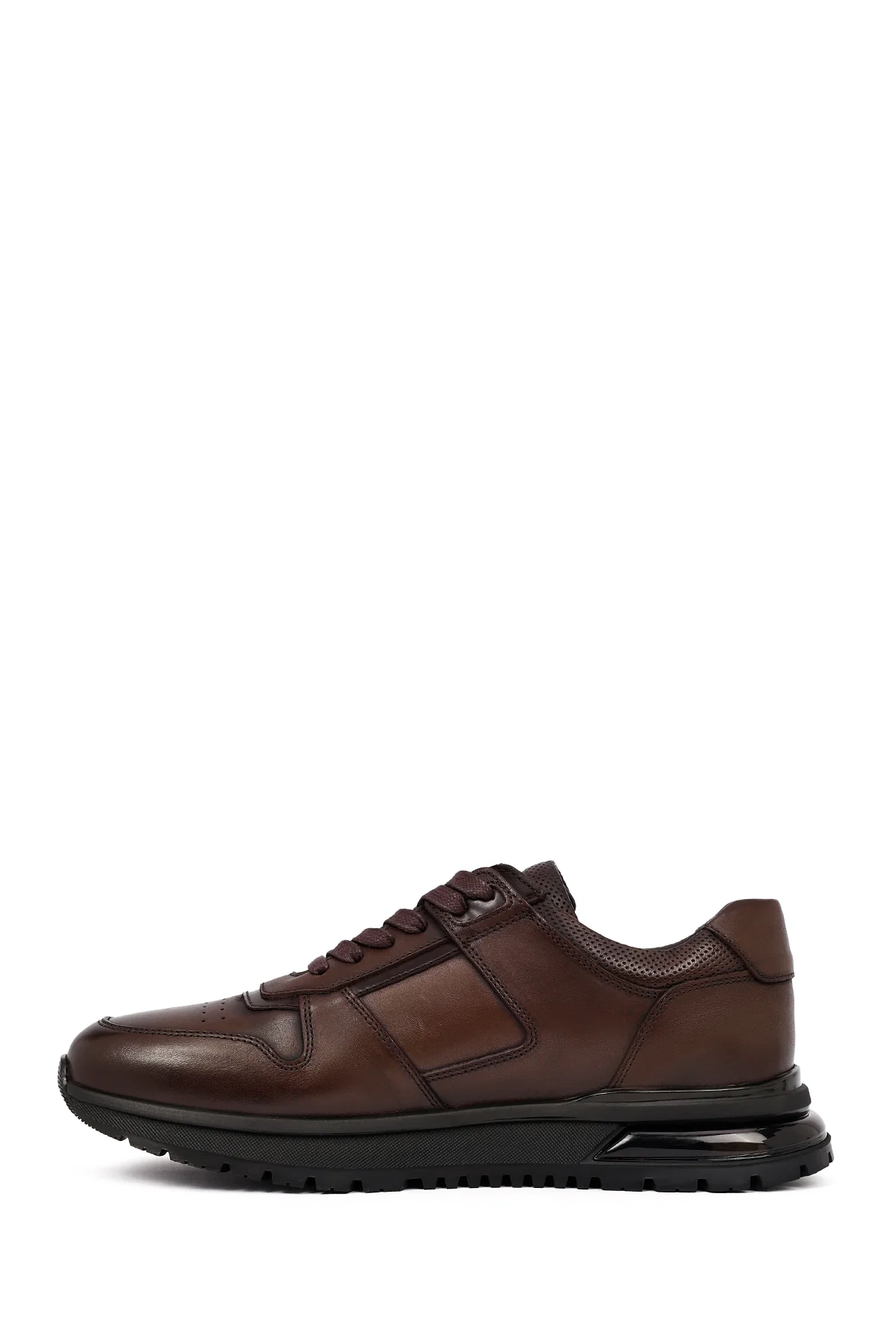 Erkek Kahverengi Bağcıklı Deri Casual Sneaker - Image 2