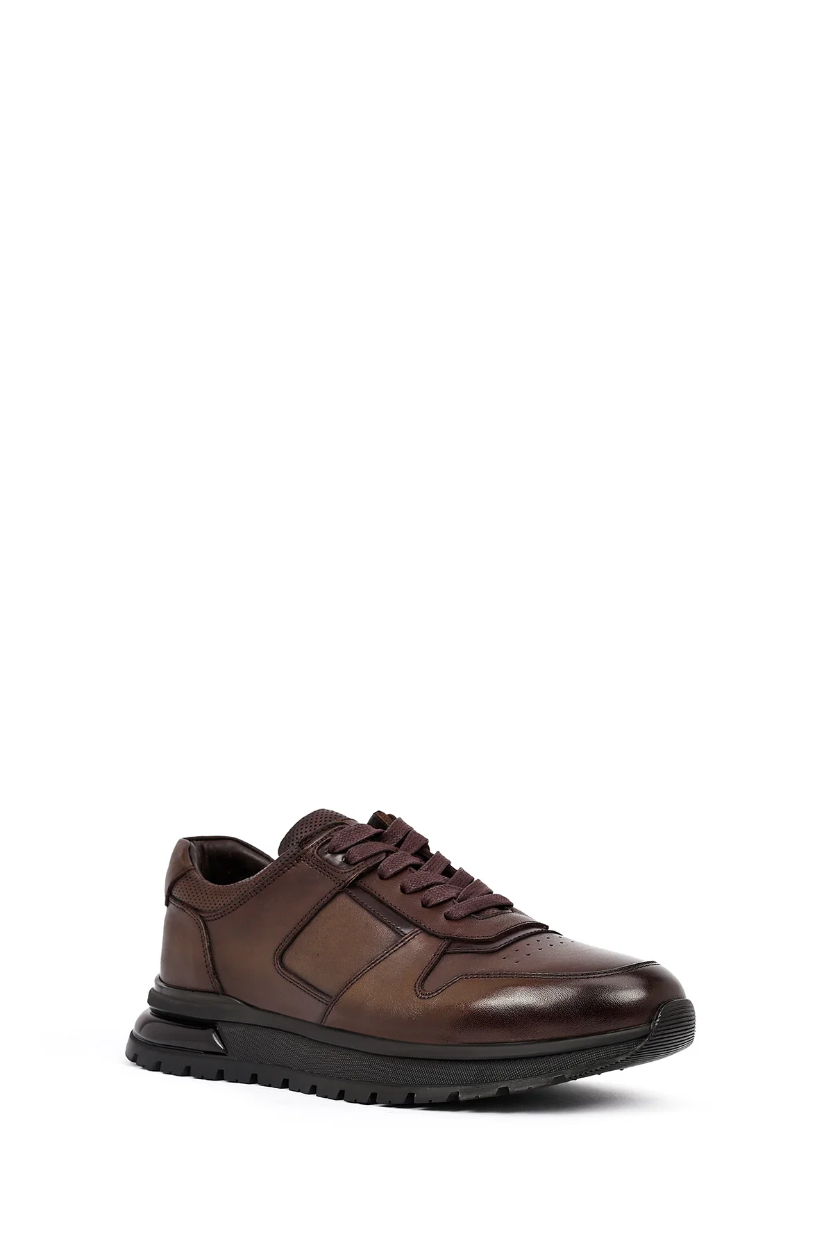 Erkek Kahverengi Bağcıklı Deri Casual Sneaker - Image 6