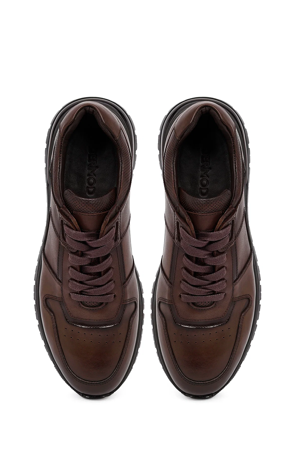 Erkek Kahverengi Bağcıklı Deri Casual Sneaker - Image 7