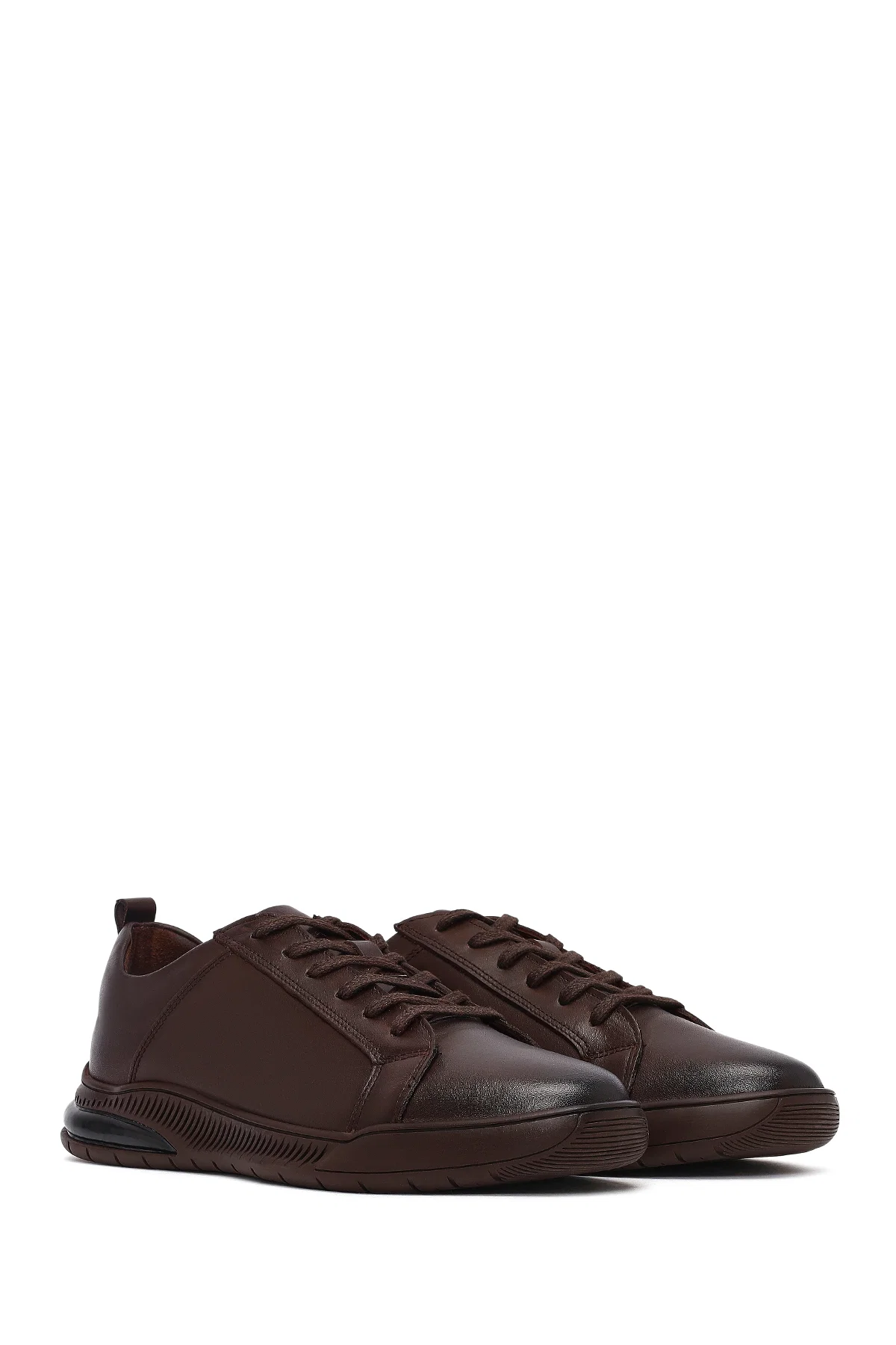 Erkek Kahverengi Bağcıklı Deri Casual Sneaker - Image 3