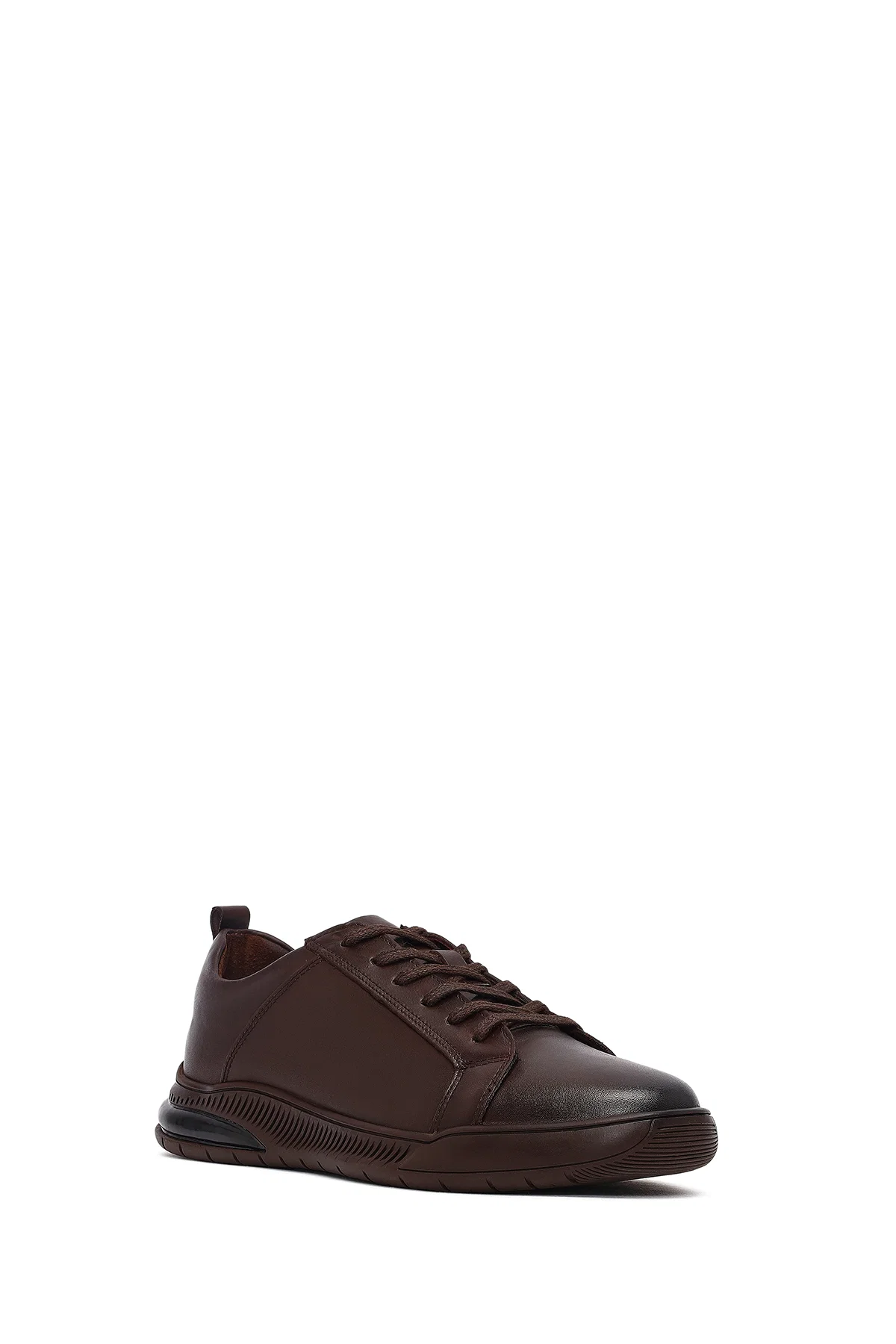 Erkek Kahverengi Bağcıklı Deri Casual Sneaker - Image 6