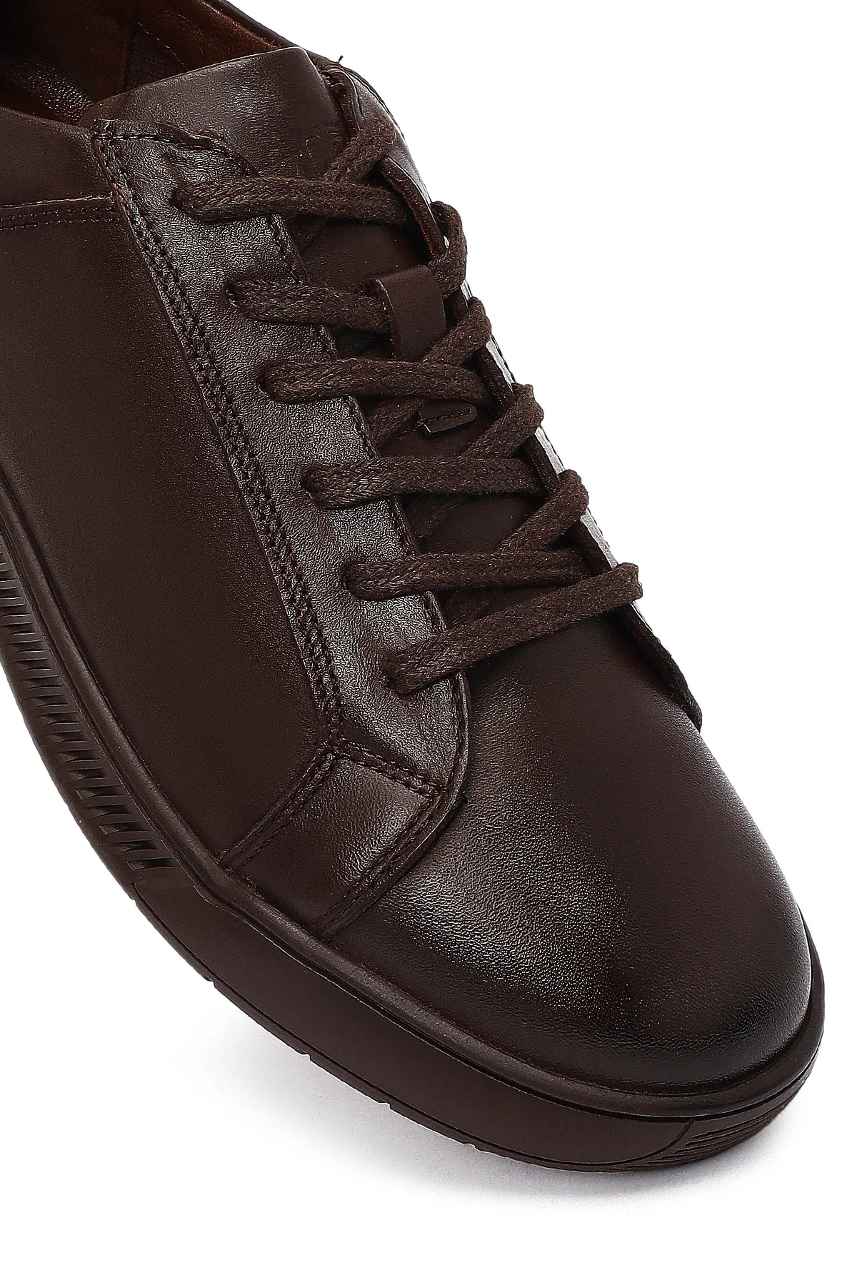 Erkek Kahverengi Bağcıklı Deri Casual Sneaker - Image 9
