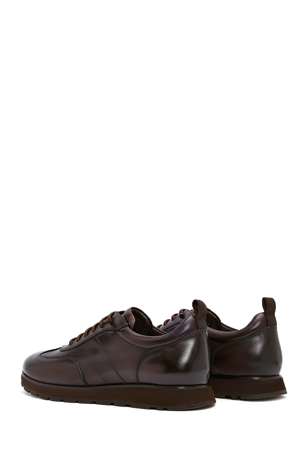 Erkek Kahverengi Bağcıklı Deri Casual Sneaker - Image 5
