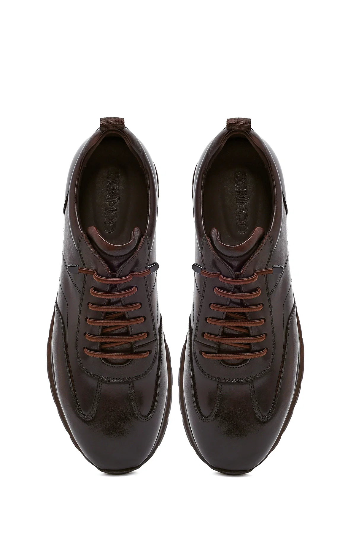 Erkek Kahverengi Bağcıklı Deri Casual Sneaker - Image 7