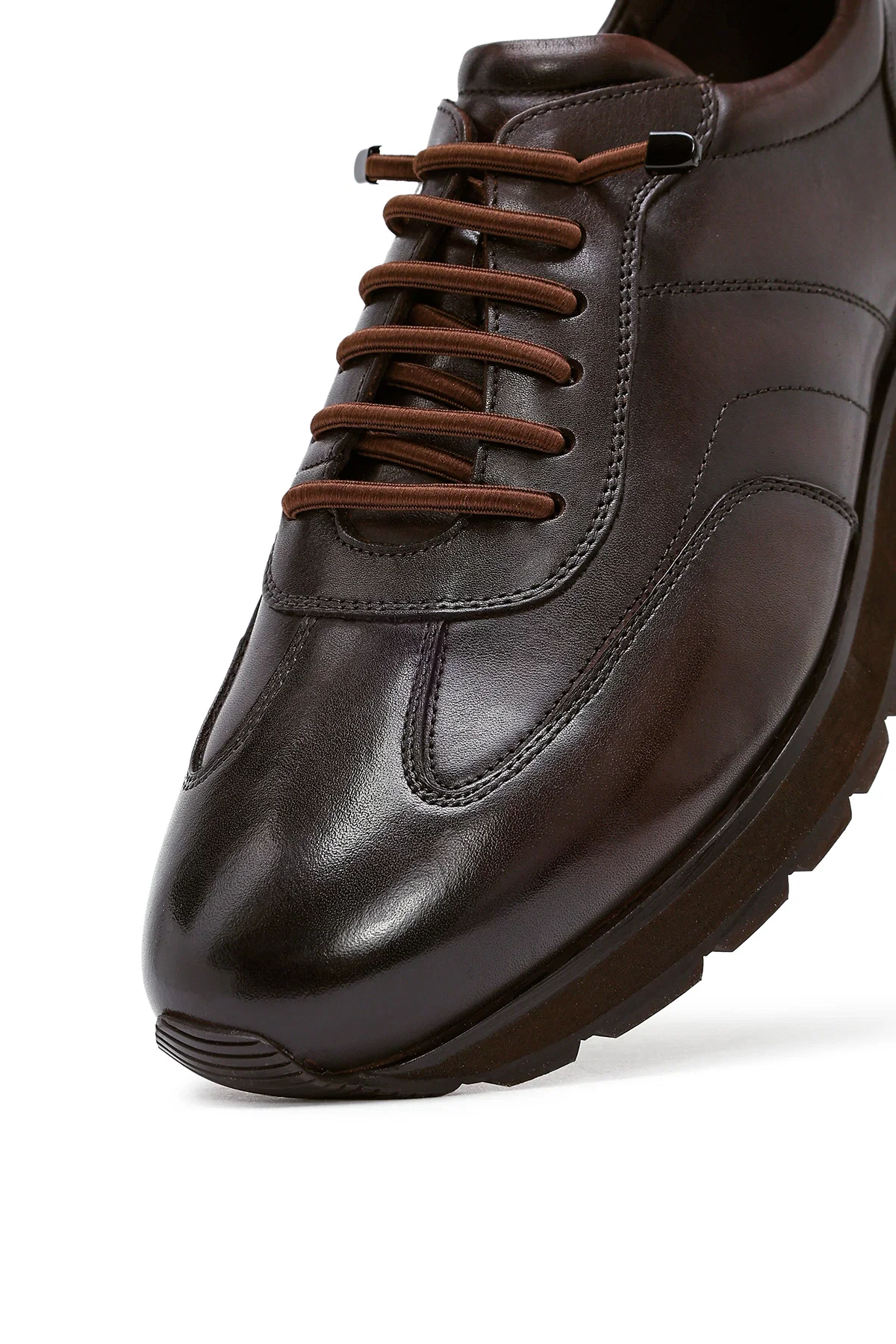 Erkek Kahverengi Bağcıklı Deri Casual Sneaker - Image 9