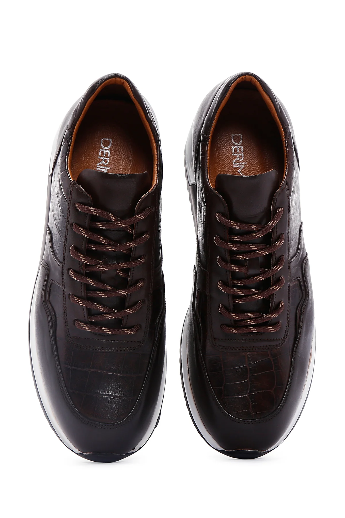 Erkek Kahverengi Bağcıklı Deri Sneaker - Image 6