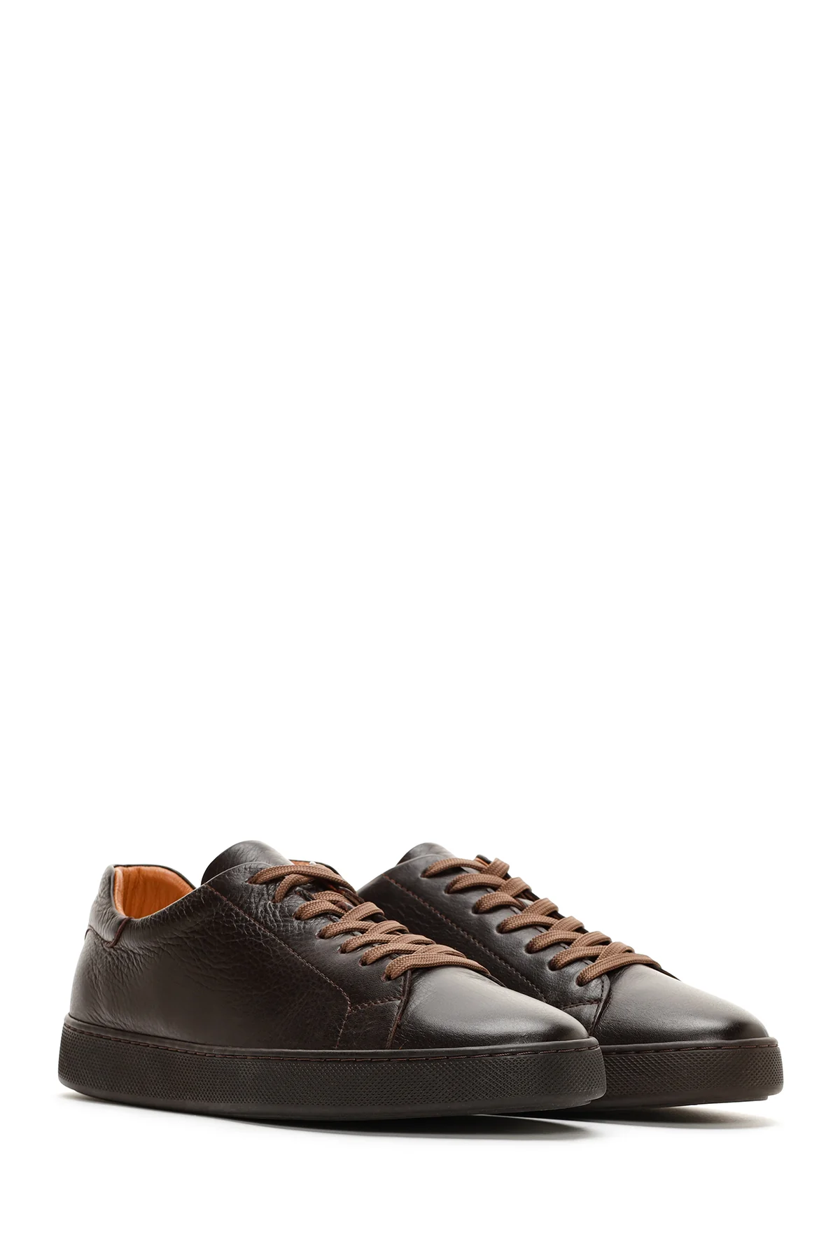Erkek Kahverengi Bağcıklı Deri Sneaker - Image 3