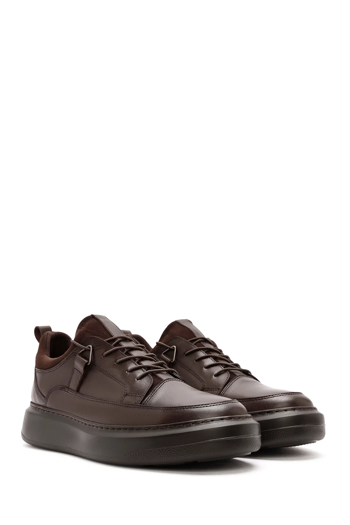 Erkek Kahverengi Bağcıklı Deri Sneaker - Image 3