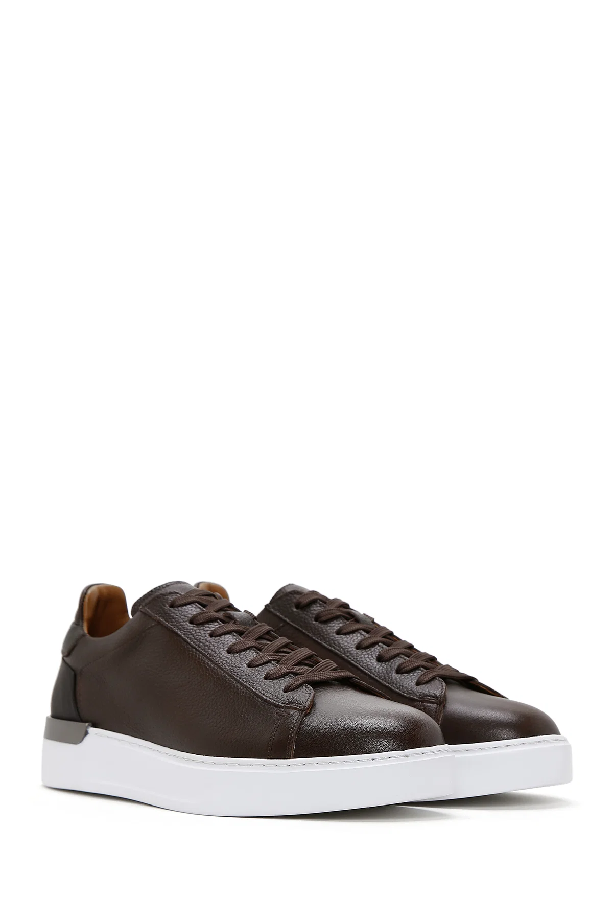 Erkek Kahverengi Bağcıklı Deri Sneaker - Image 3