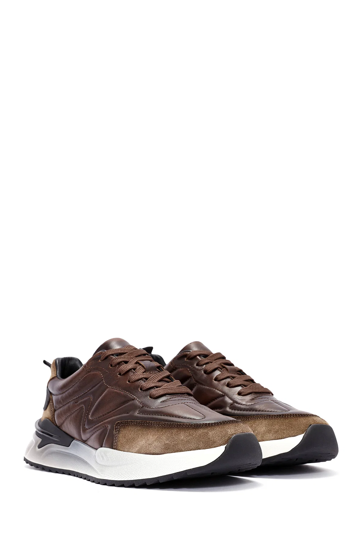 Erkek Kahverengi Bağcıklı Deri Sneaker - Image 3