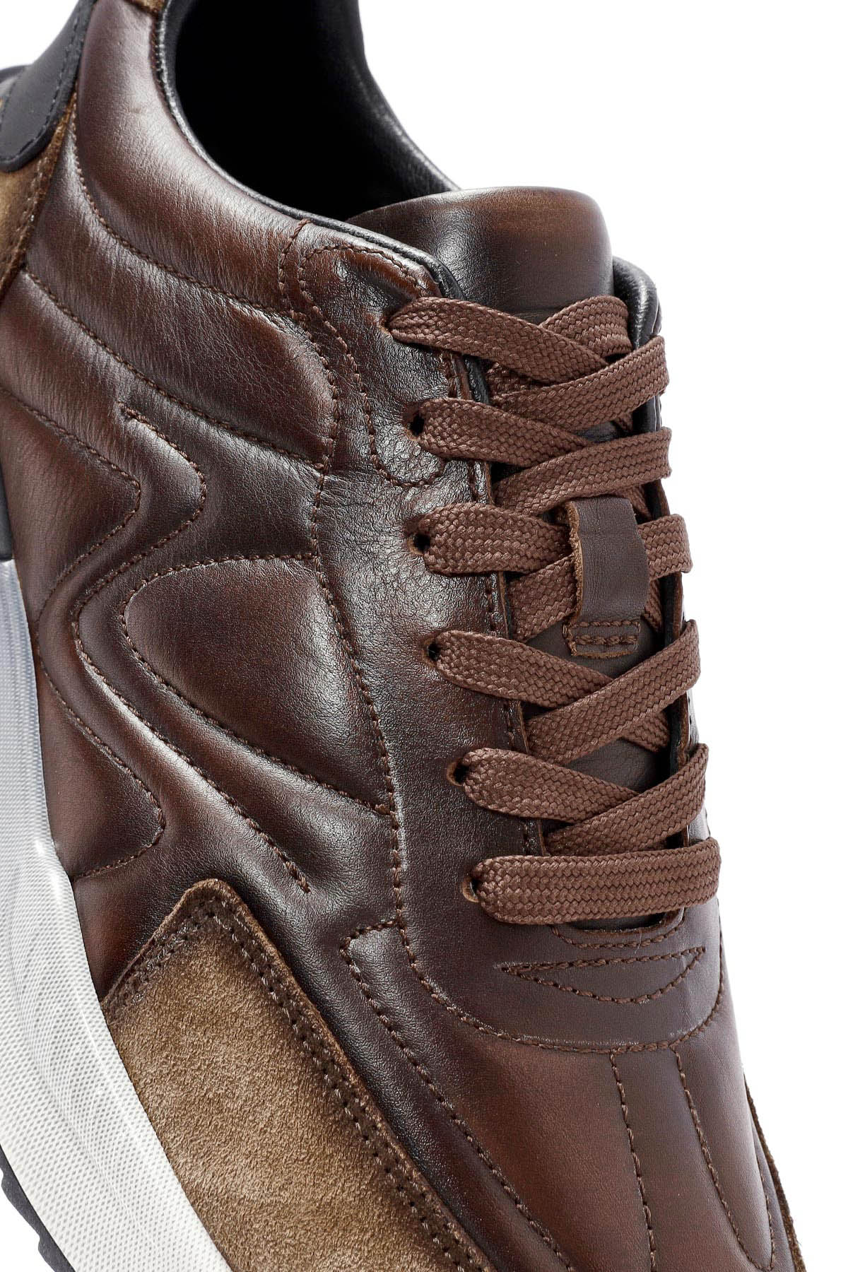 Erkek Kahverengi Bağcıklı Deri Sneaker - Image 9