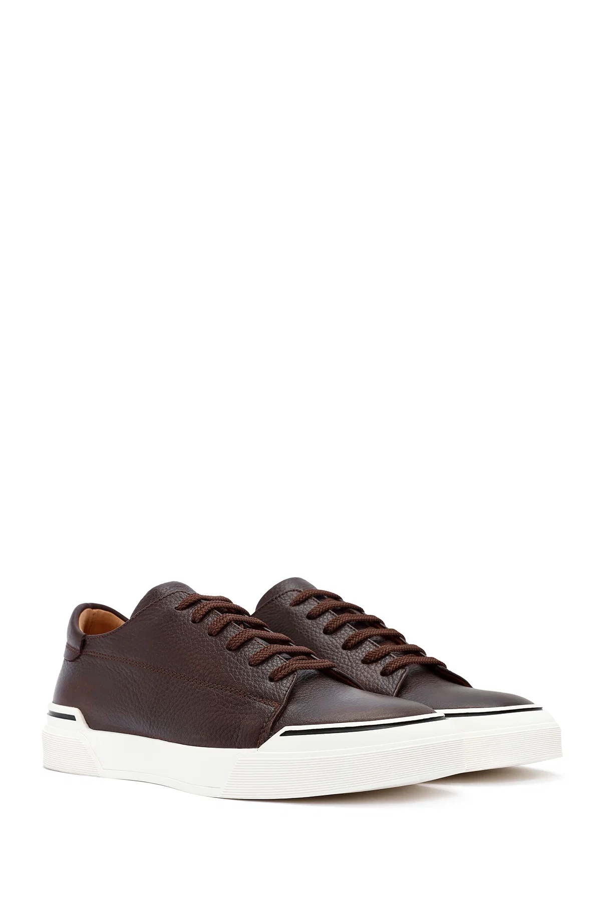 Erkek Kahverengi Bağcıklı Deri Sneaker - Image 3
