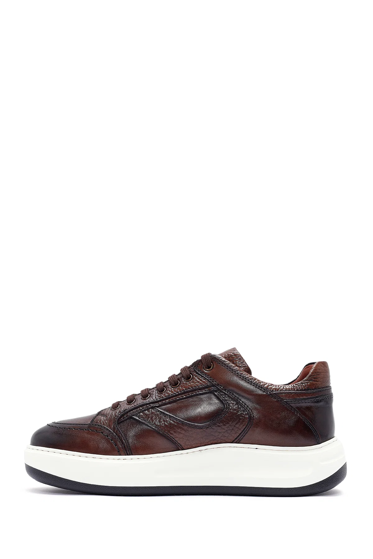 Erkek Kahverengi Bağcıklı Deri Sneaker - Image 2