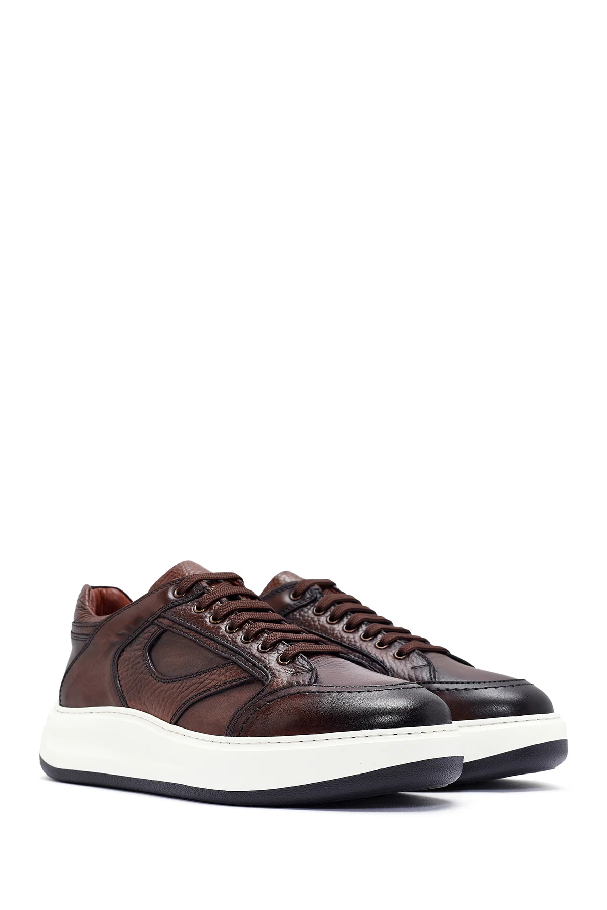 Erkek Kahverengi Bağcıklı Deri Sneaker - Image 3