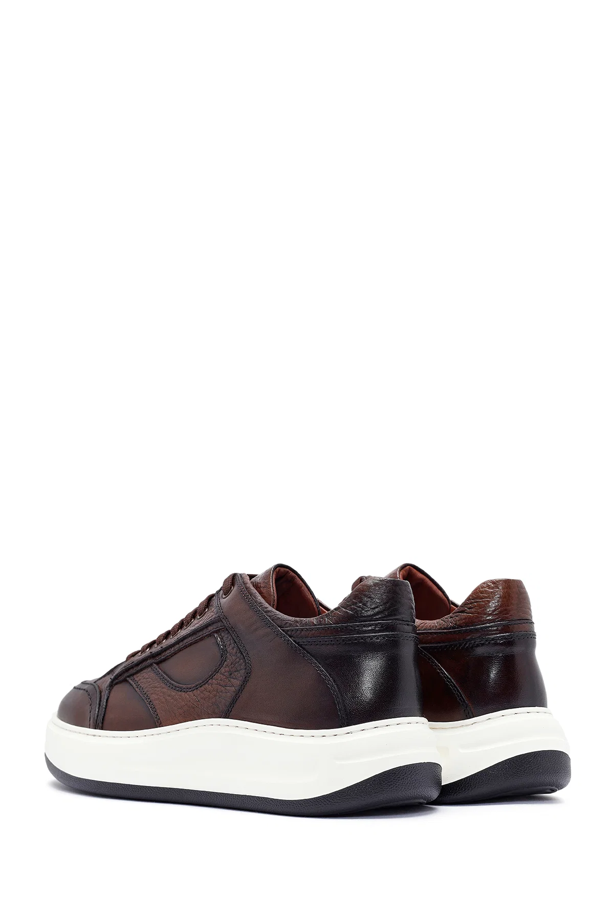 Erkek Kahverengi Bağcıklı Deri Sneaker - Image 5