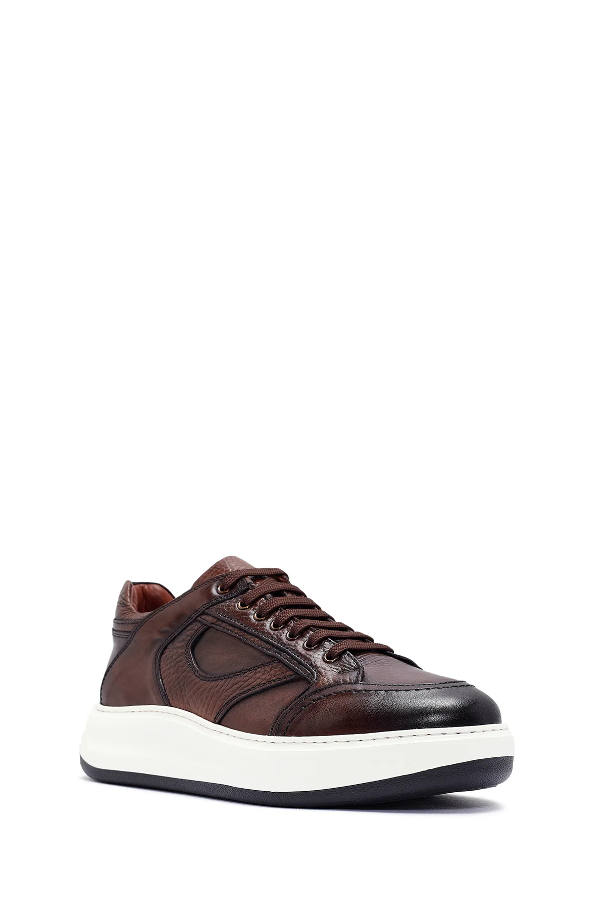 Erkek Kahverengi Bağcıklı Deri Sneaker - Image 6
