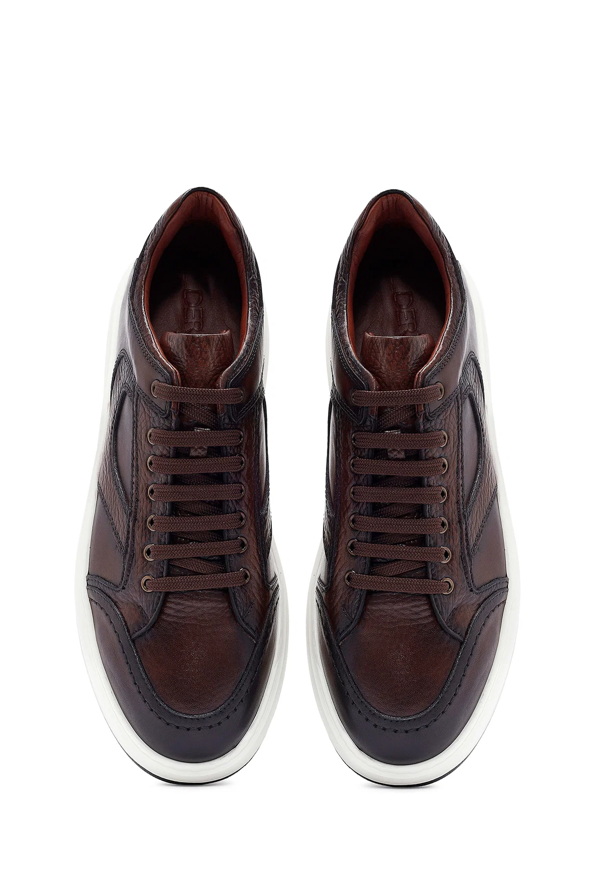 Erkek Kahverengi Bağcıklı Deri Sneaker - Image 7