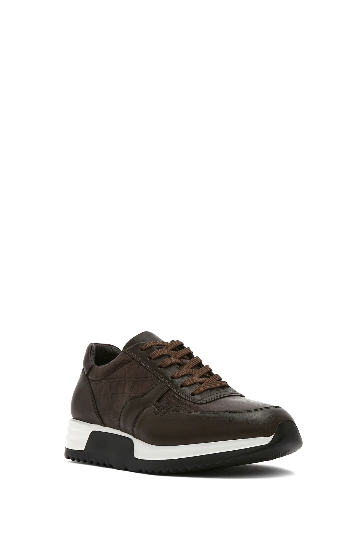 Erkek Kahverengi Bağcıklı Deri Sneaker - Image 6